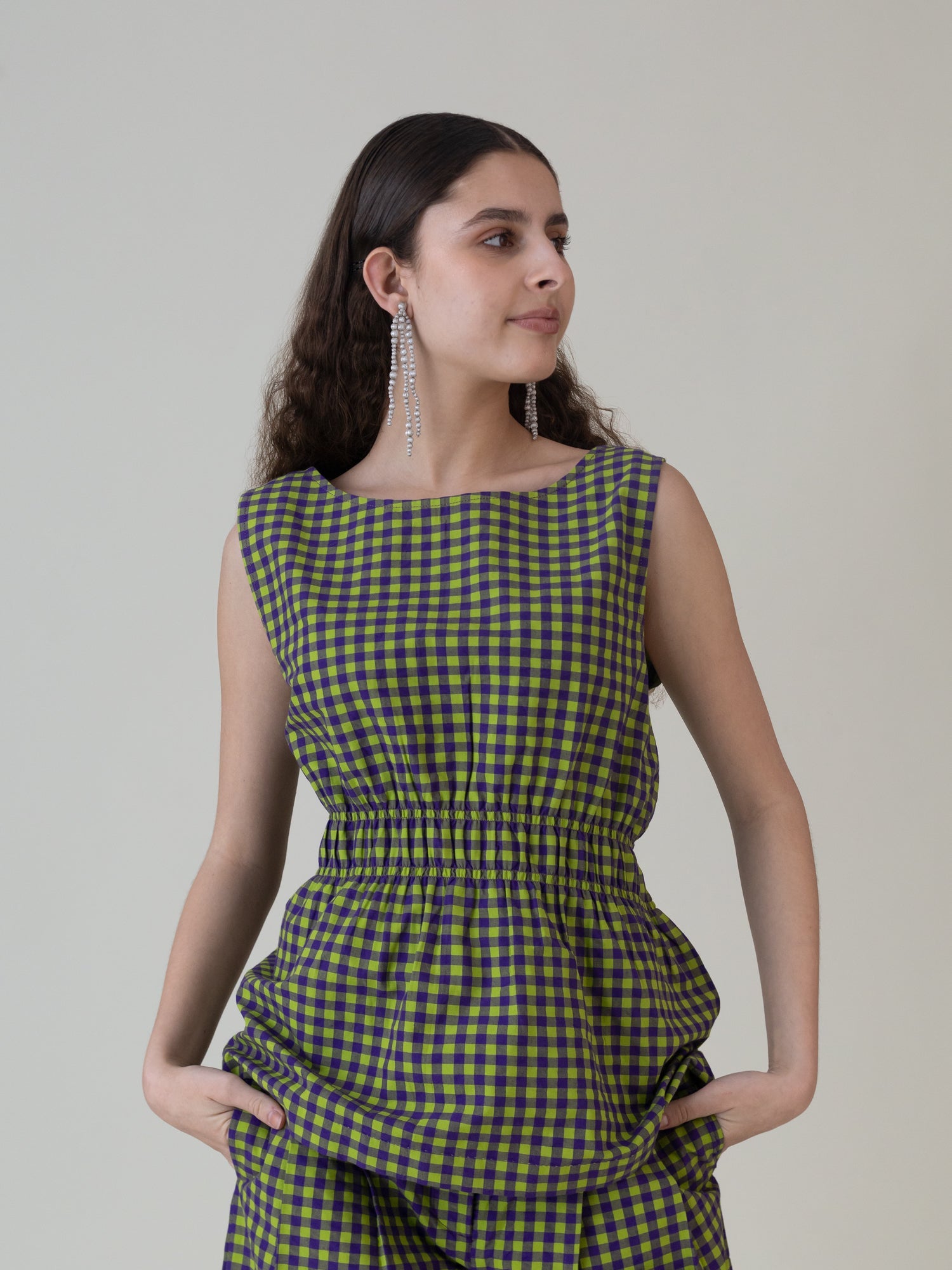 Nokaze Purple Lime Gingham Top - CiceroniWomen ShirtsShades of India