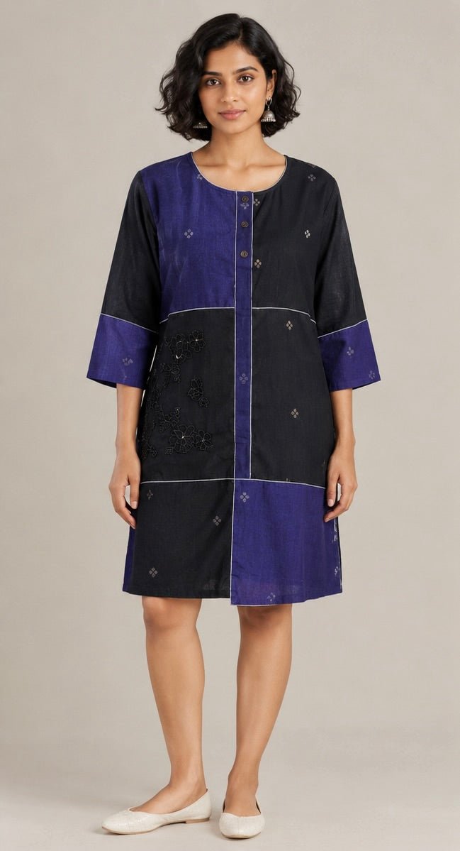 Noor Black Patch Short Dress - CiceroniDressesBhomra