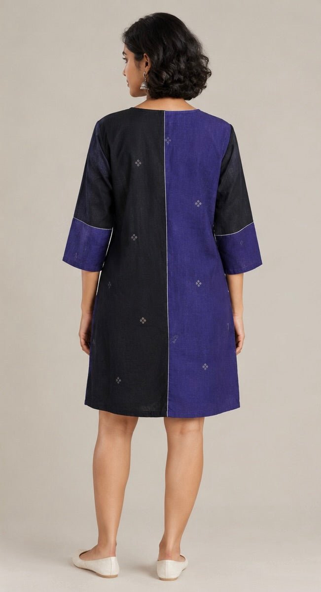 Noor Black Patch Short Dress - CiceroniDressesBhomra
