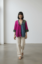 Noor Karat Patch Shirt – Red Magenta Jamdani with Embroidery - CiceroniWomen ShirtsBhomra
