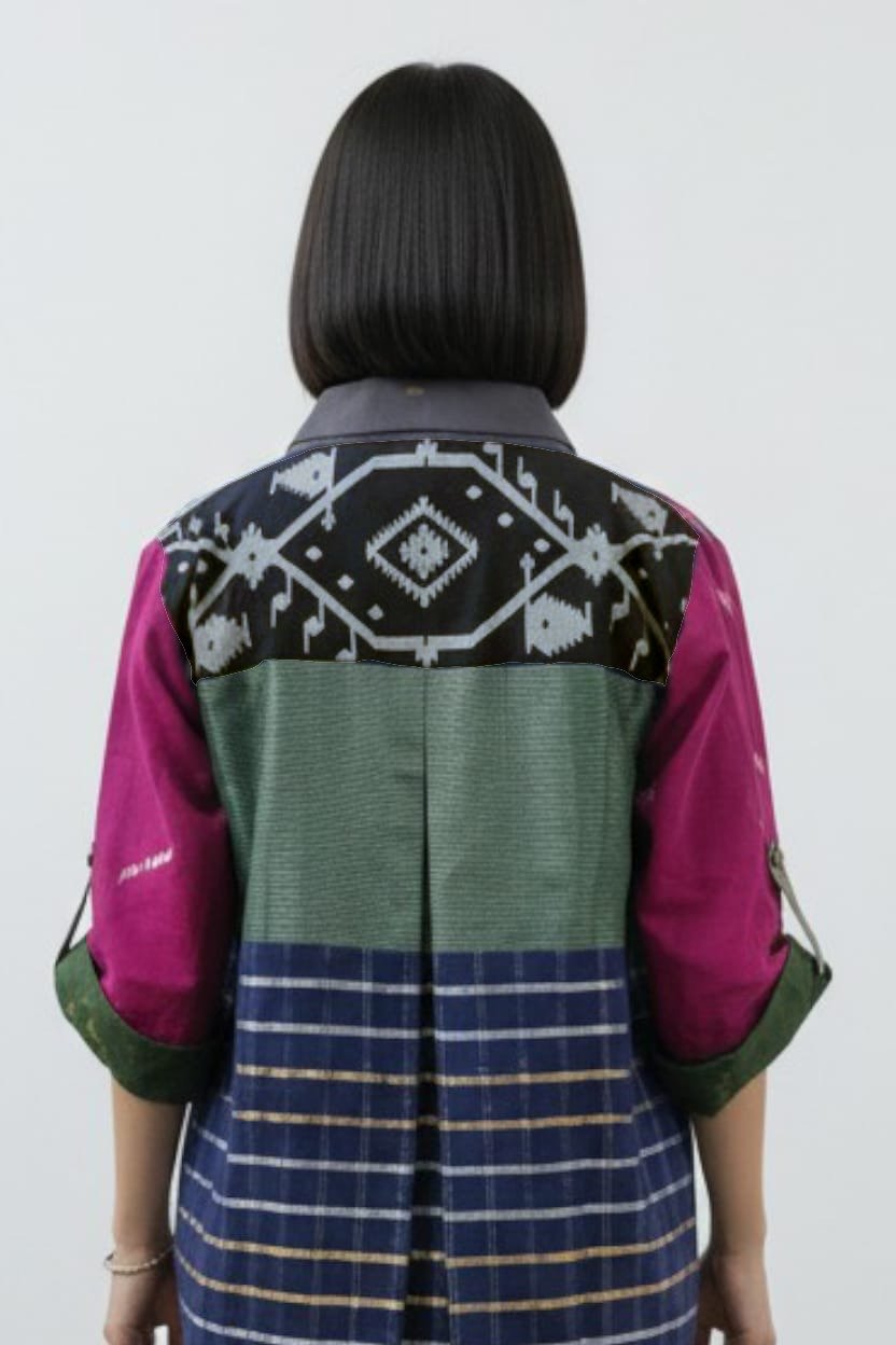 Noor Karat Patch Shirt – Red Magenta Jamdani with Embroidery - CiceroniWomen ShirtsBhomra
