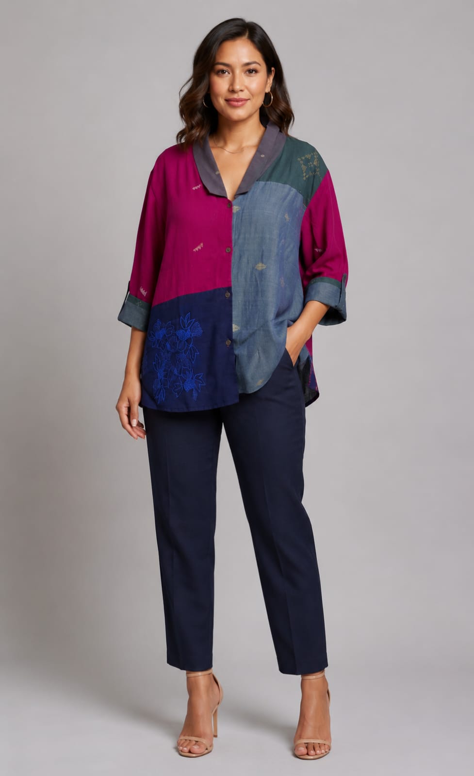 Noor Karat Shirt – Midnight Blue Embroidery Jamdani - CiceroniWomen ShirtsBhomra