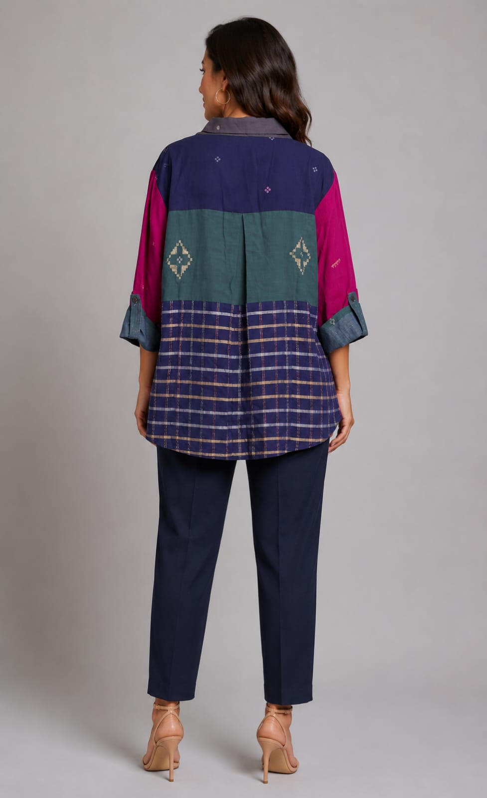 Noor Karat Shirt – Midnight Blue Embroidery Jamdani - CiceroniWomen ShirtsBhomra