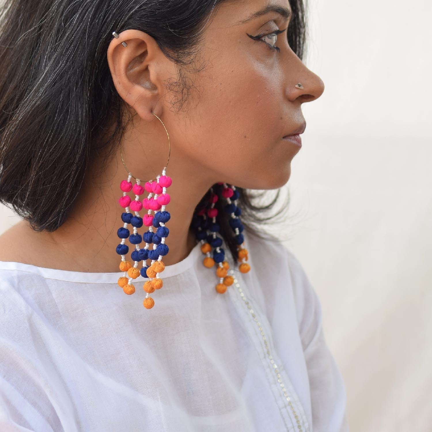 Noor Long Earrings - Hot Pink - CiceroniEarringPaulami
