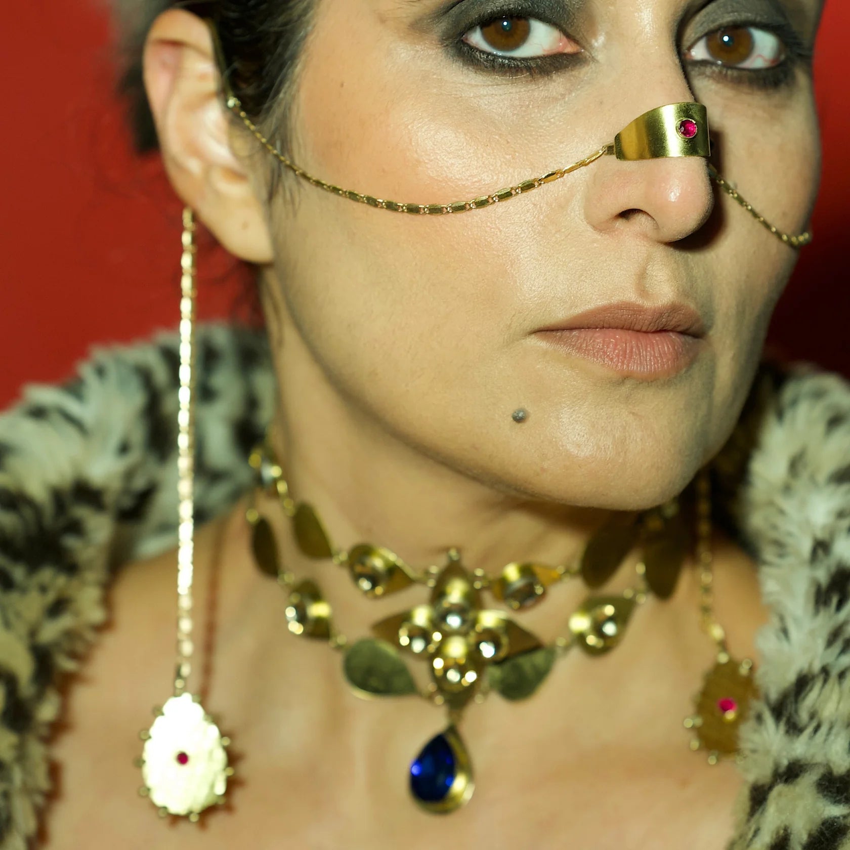 Nose - Double Ear Drop Sculptural Chain - CiceroniMask/Specs ChainBy Nirjari