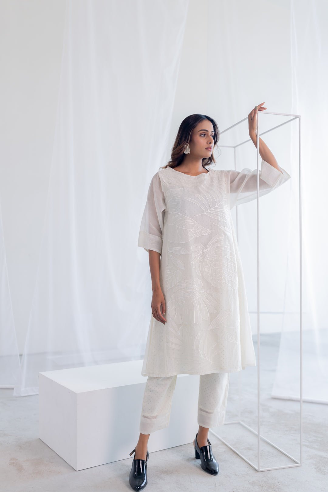 Oatmeal Foliage Applique Co - ord Set - CiceroniKurta Set, Everyday WearSilai Studio