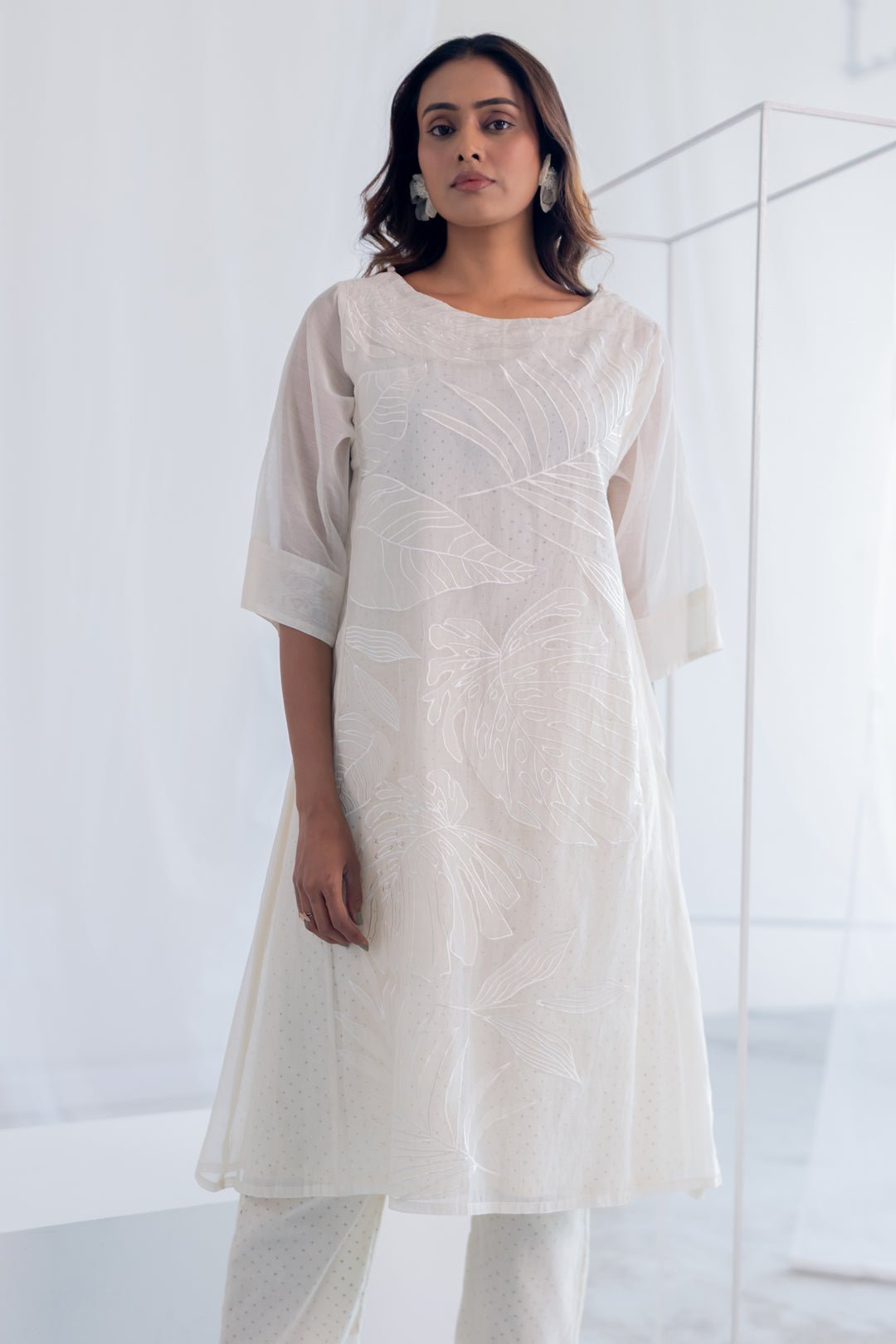 Oatmeal Foliage Applique Co - ord Set - CiceroniKurta Set, Everyday WearSilai Studio