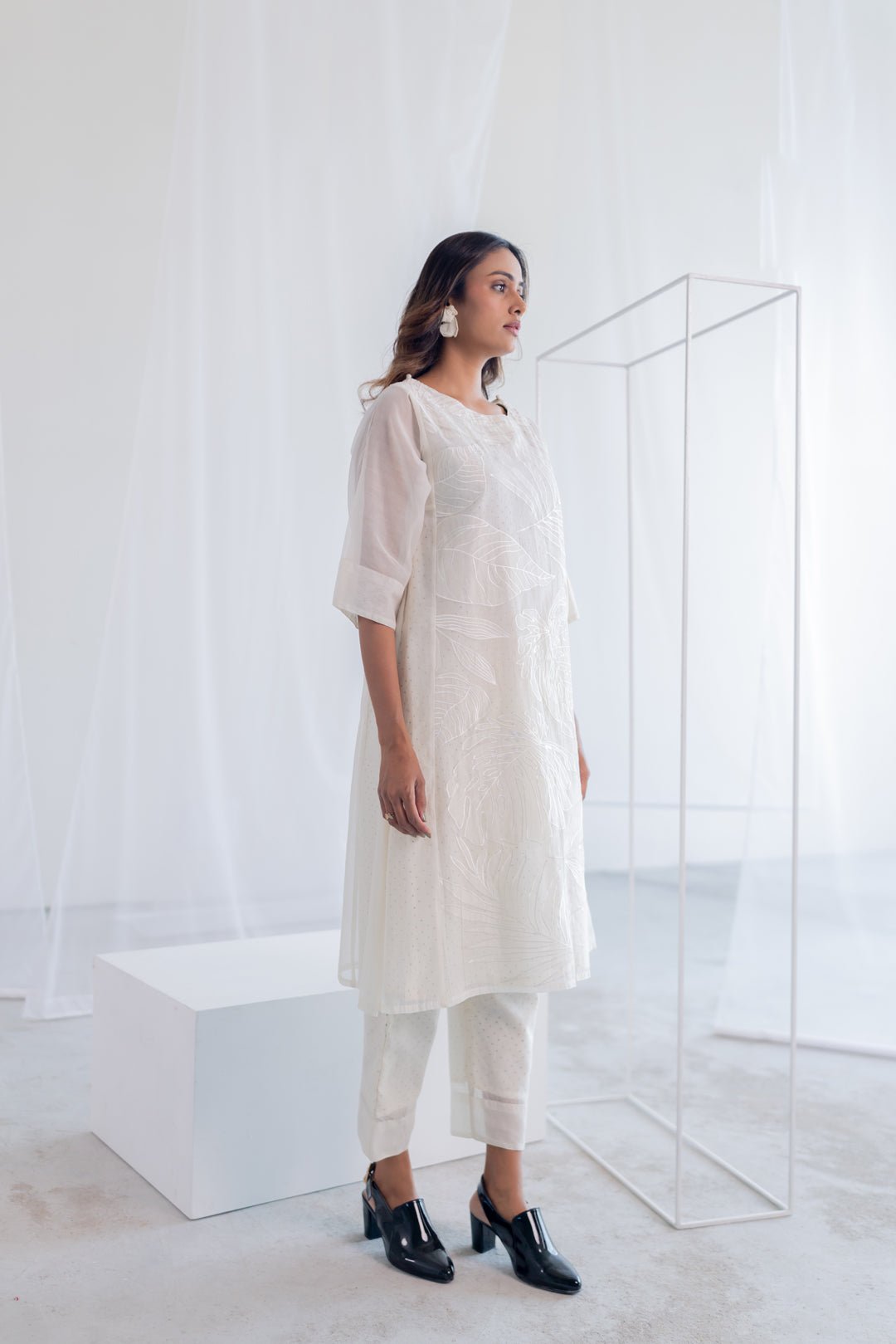 Oatmeal Foliage Applique Co - ord Set - CiceroniKurta Set, Everyday WearSilai Studio