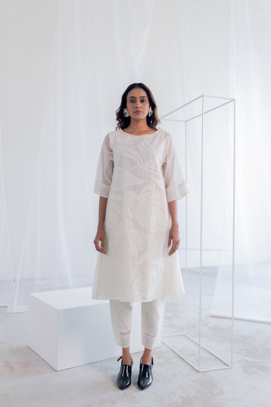 Oatmeal Foliage Applique Co - ord Set - CiceroniKurta Set, Everyday WearSilai Studio