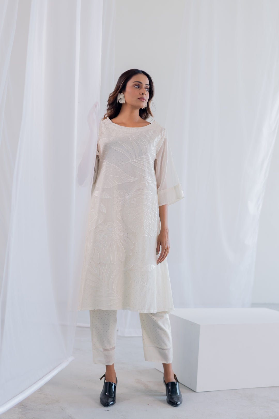 Oatmeal Foliage Applique Co - ord Set - CiceroniKurta Set, Everyday WearSilai Studio