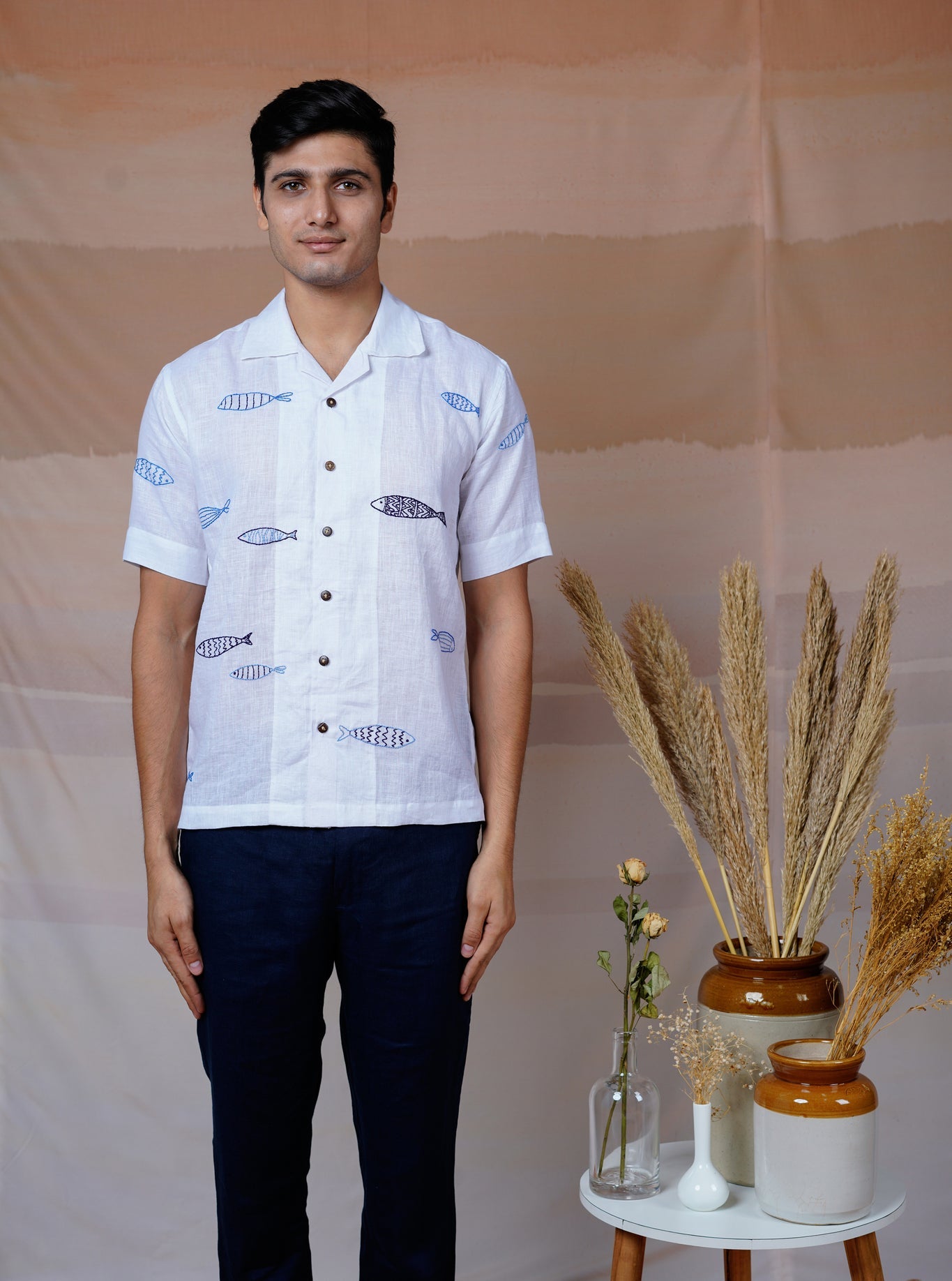 Ocean Drift - Hand Embroidered Unisex Linen Shirt - CiceroniShirtsCultura Studio