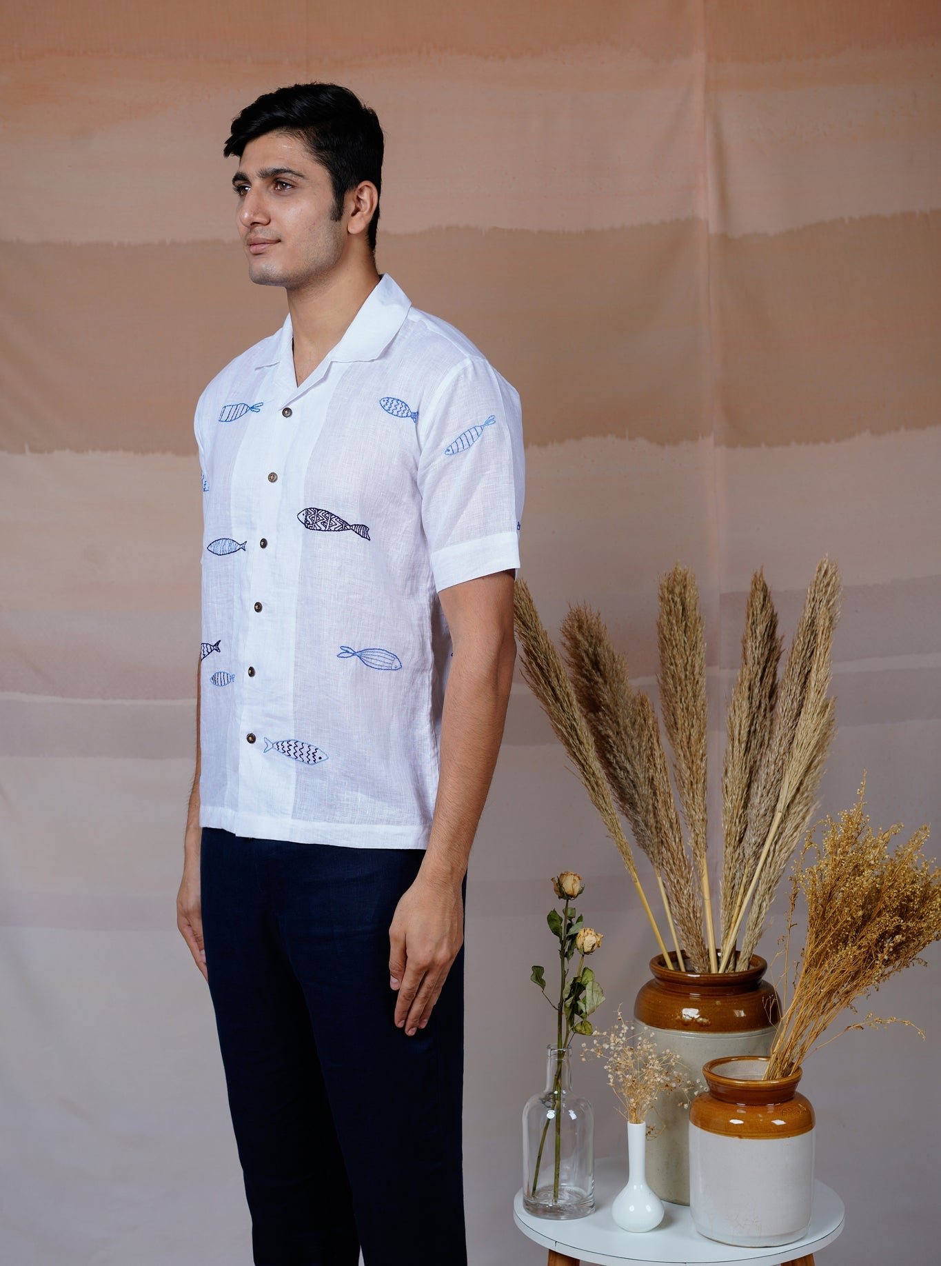 Ocean Drift - Hand Embroidered Unisex Linen Shirt - CiceroniShirtsCultura Studio