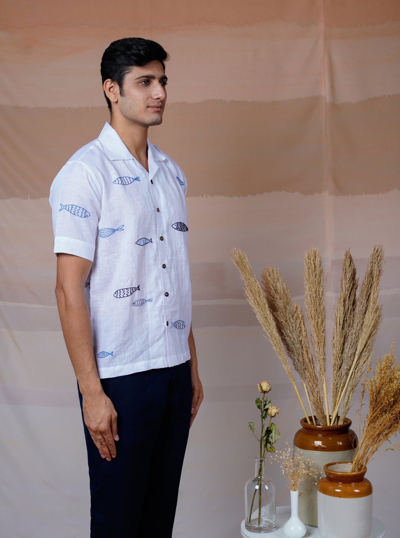 Ocean Drift - Hand Embroidered Unisex Linen Shirt - CiceroniShirtsCultura Studio