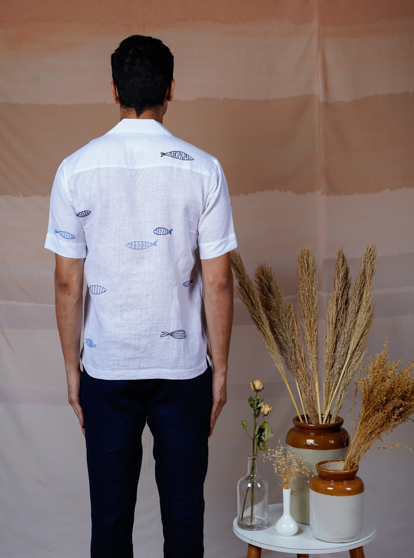 Ocean Drift - Hand Embroidered Unisex Linen Shirt - CiceroniShirtsCultura Studio