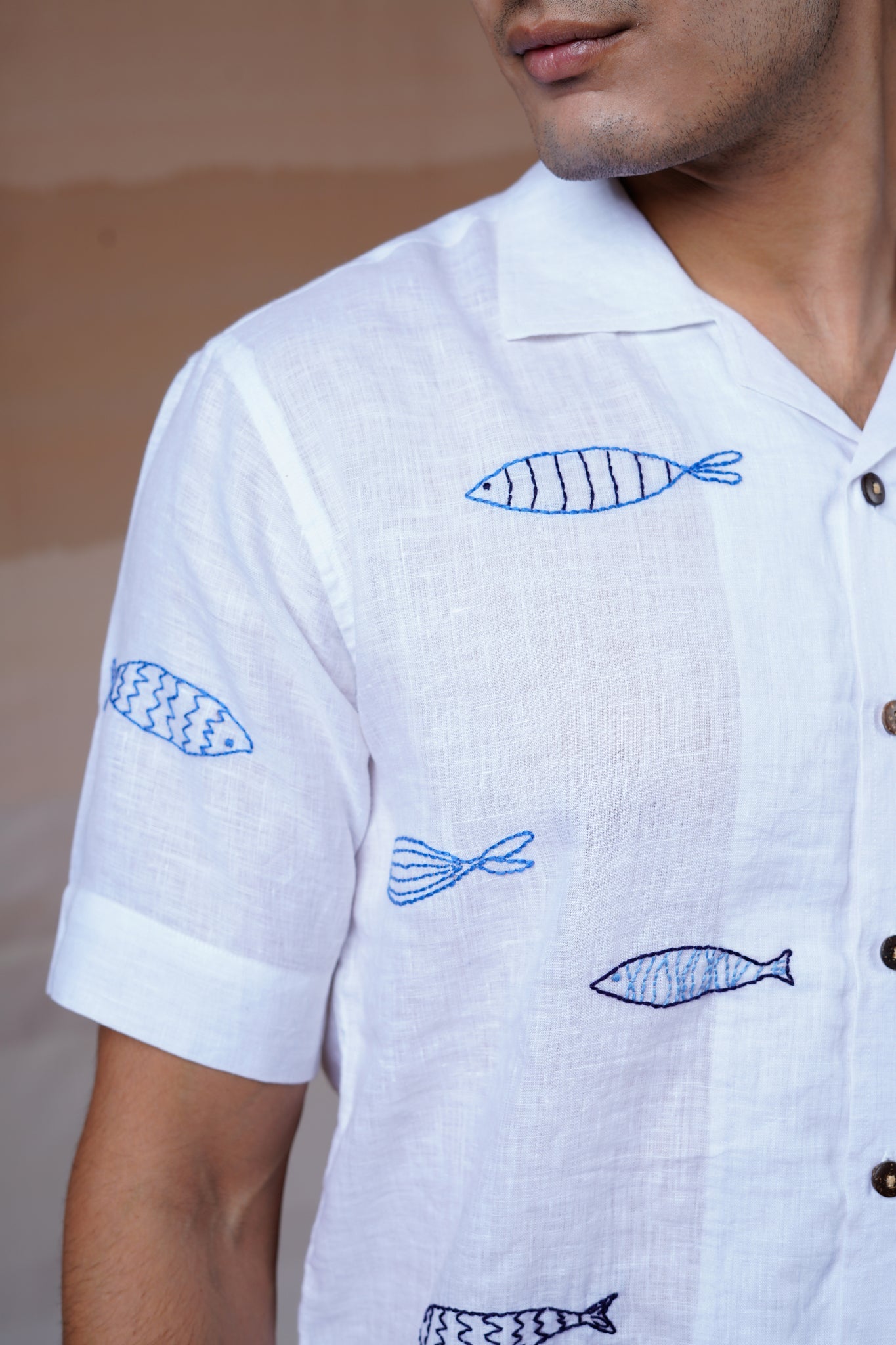 Ocean Drift - Hand Embroidered Unisex Linen Shirt - CiceroniShirtsCultura Studio