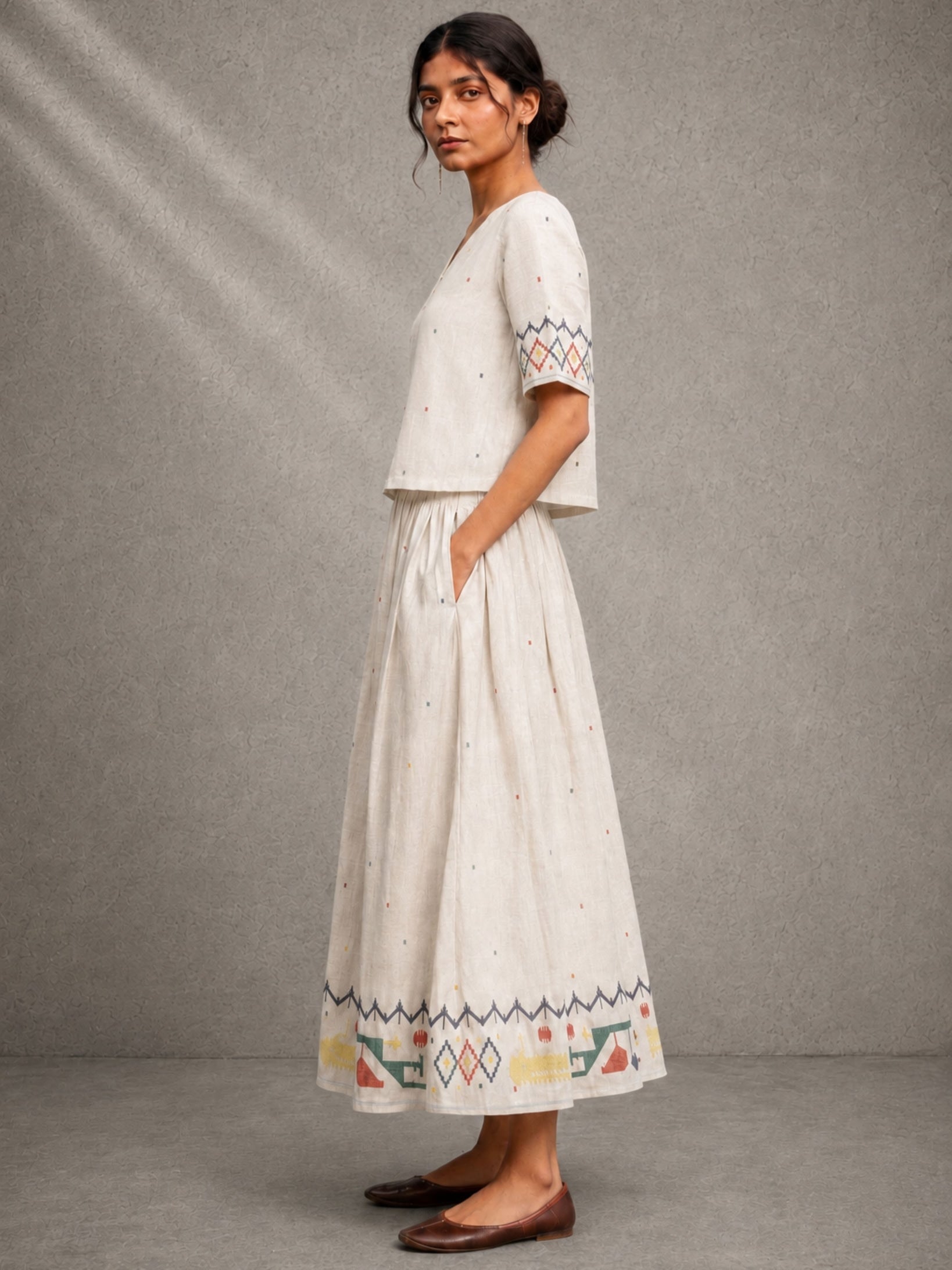 Off-White Heritage Jamdani Pure Cotton Skord set - CiceroniSkirt SetSutra Art of Clothing