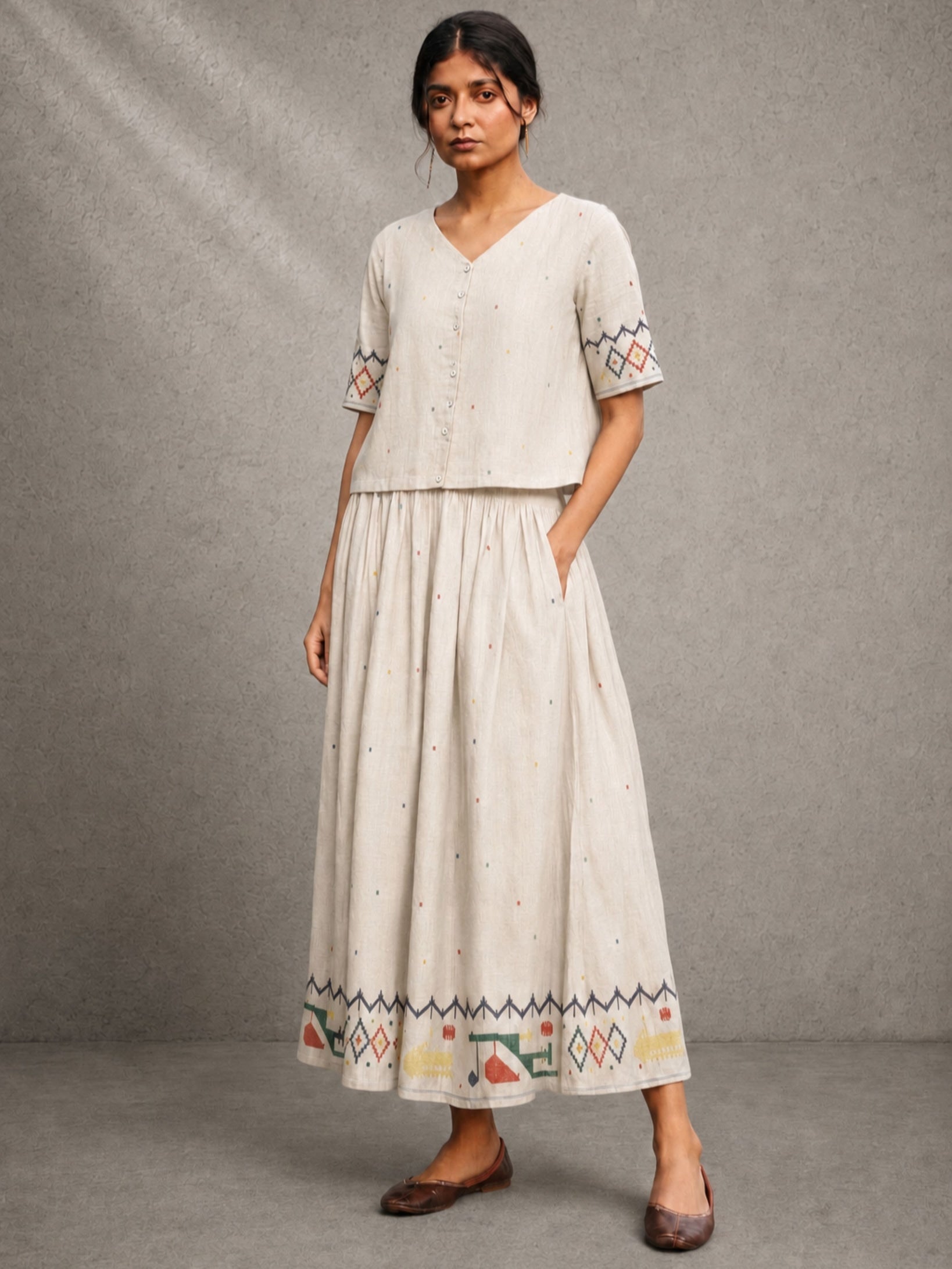 Off-White Heritage Jamdani Pure Cotton Skord set - CiceroniSkirt SetSutra Art of Clothing
