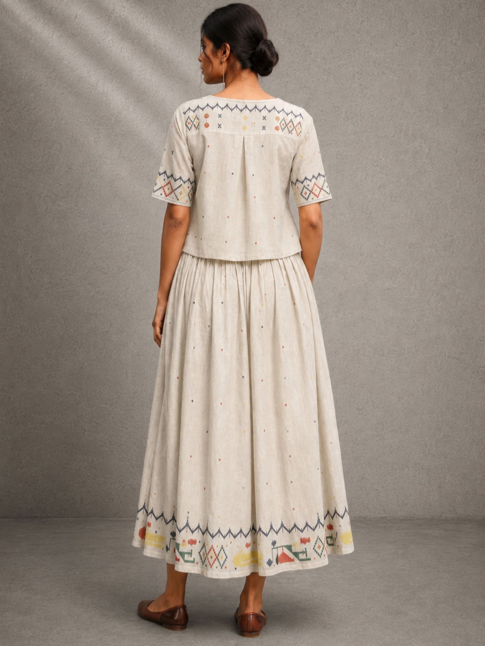 Off-White Heritage Jamdani Pure Cotton Skord set - CiceroniSkirt SetSutra Art of Clothing