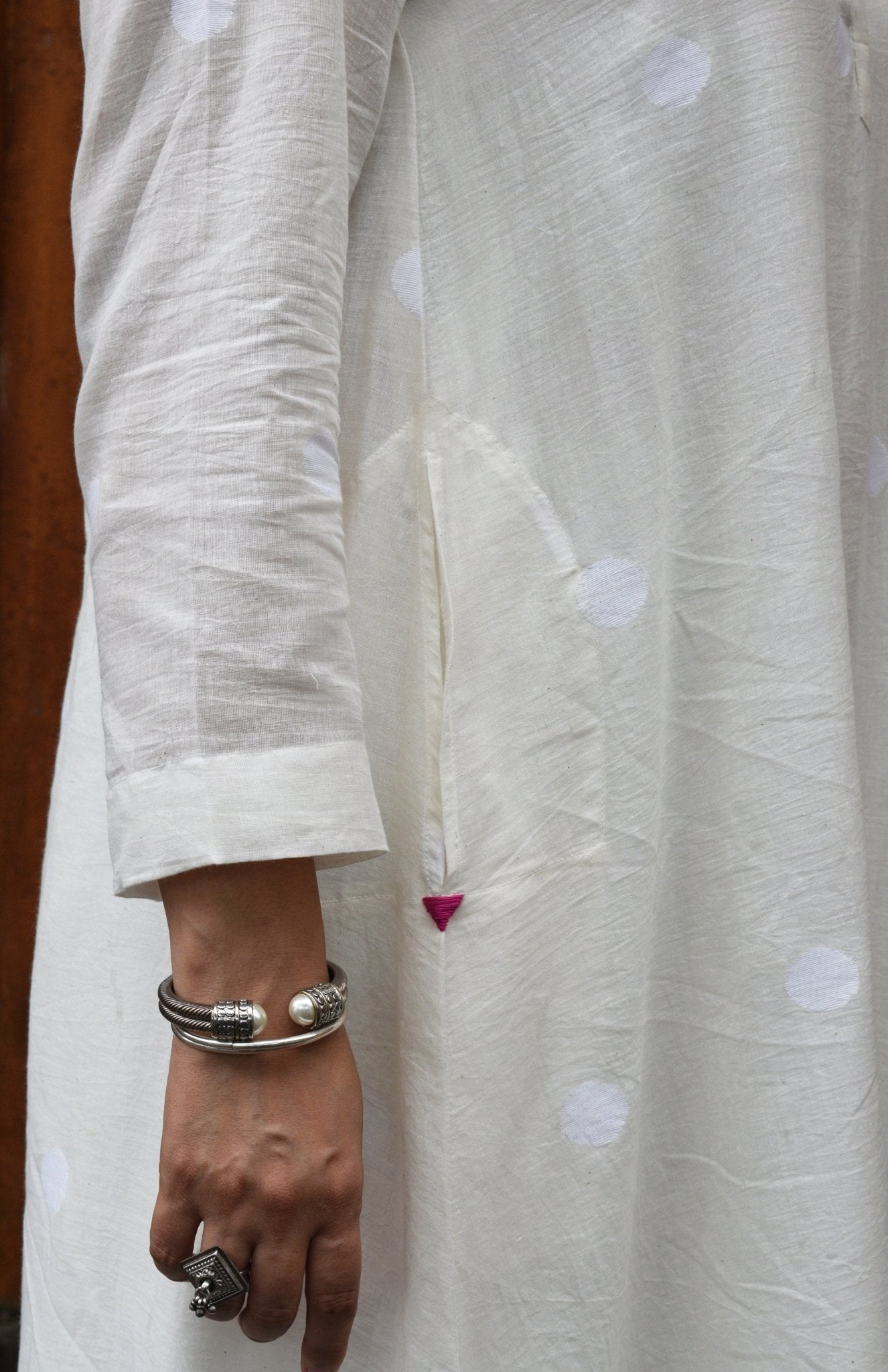 Off White Jamdani Polka Dot Kurta with Off White Pyjama - CiceroniKurta Set, Everyday WearHouse of Moxa