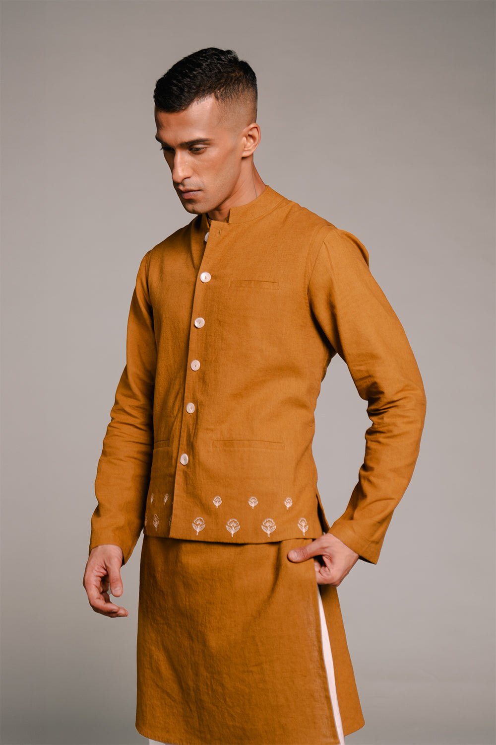 Olive Co - Linen Men's Nehru Jacket - CiceroniJacketsSaphed