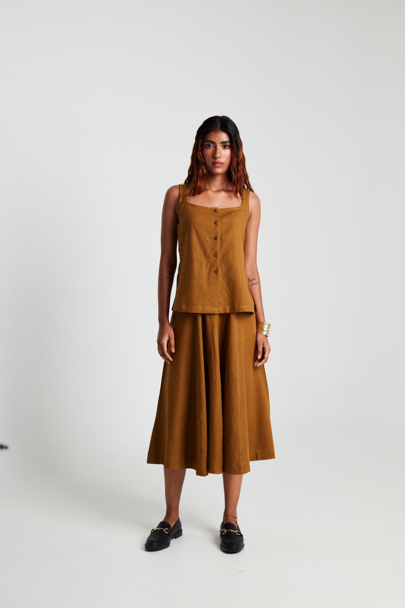 Olive Co - Linen Side Slit Top & Skirt Set - CiceroniSkirt SetSaphed