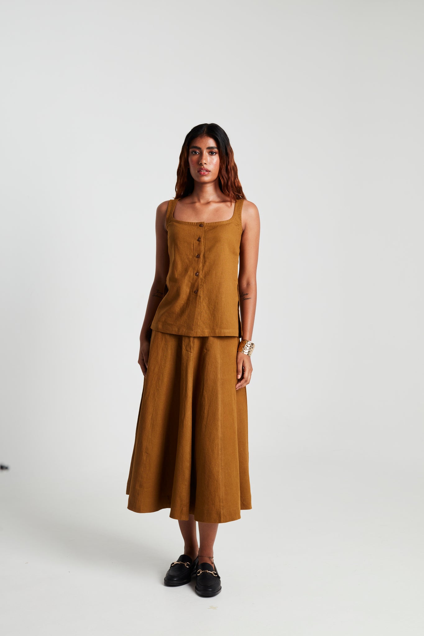 Olive Co - Linen Side Slit Top & Skirt Set - CiceroniSkirt SetSaphed