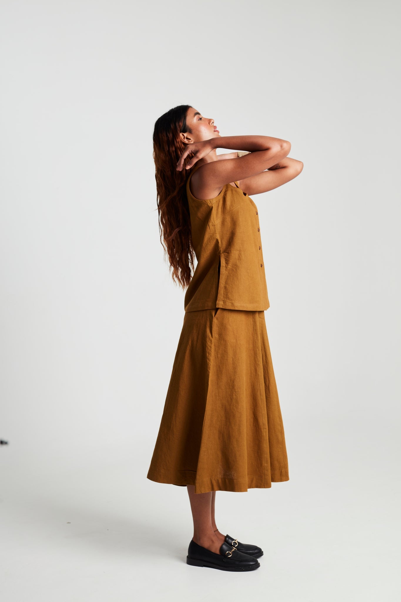 Olive Co - Linen Side Slit Top & Skirt Set - CiceroniSkirt SetSaphed