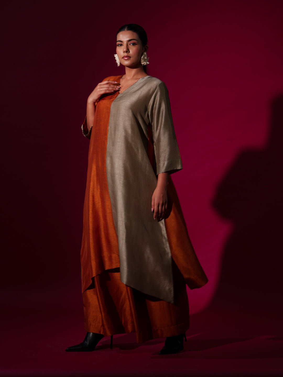 Onyx Tunic in Rust Orange - CiceroniKurta, Festive WearStoique