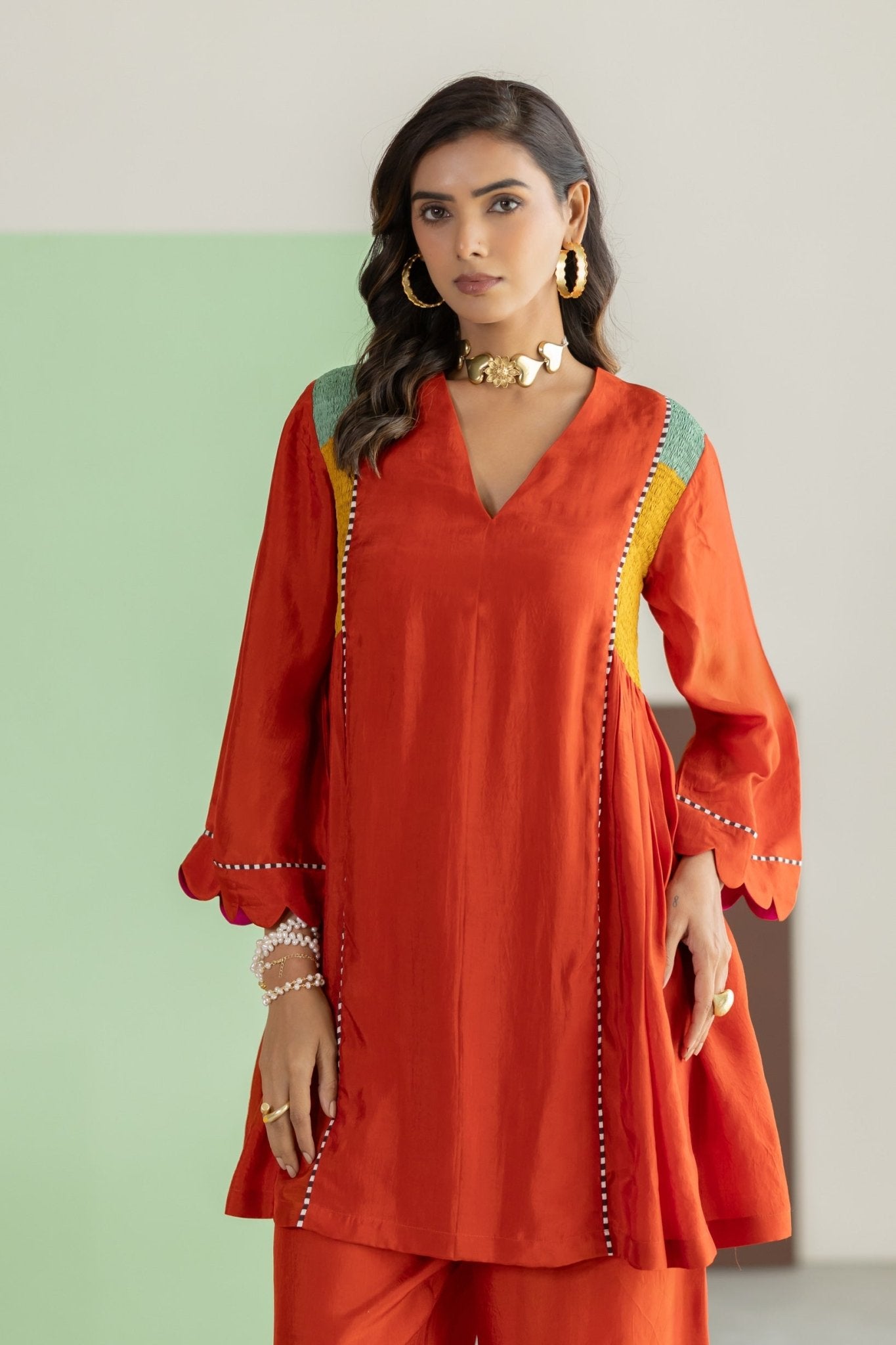 Orange Co-ord Set - CiceroniKurta Set, Festive WearTussah