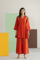 Orange Co-ord Set - CiceroniKurta Set, Festive WearTussah
