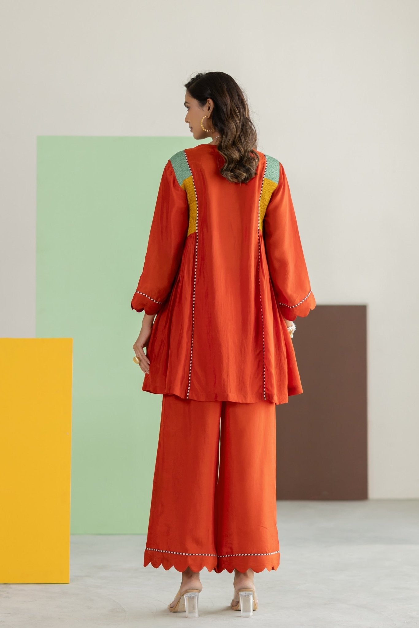 Orange Co-ord Set - CiceroniKurta Set, Festive WearTussah