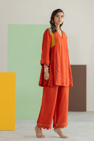 Orange Co-ord Set - CiceroniKurta Set, Festive WearTussah