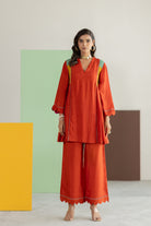 Orange Co-ord Set - CiceroniKurta Set, Festive WearTussah