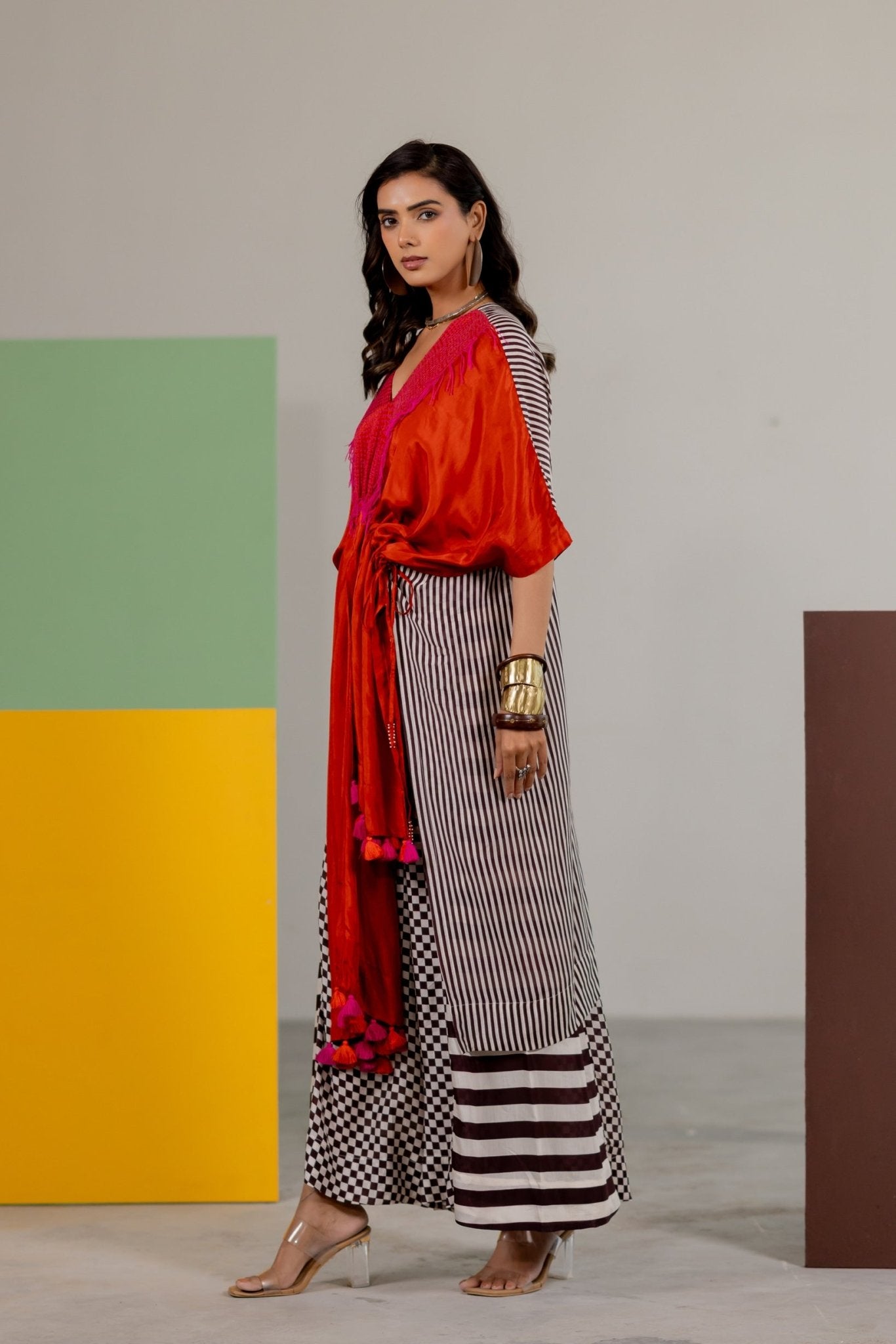 Orange Habutai Silk Kaftan Set - CiceroniKurta Set, Festive WearTussah