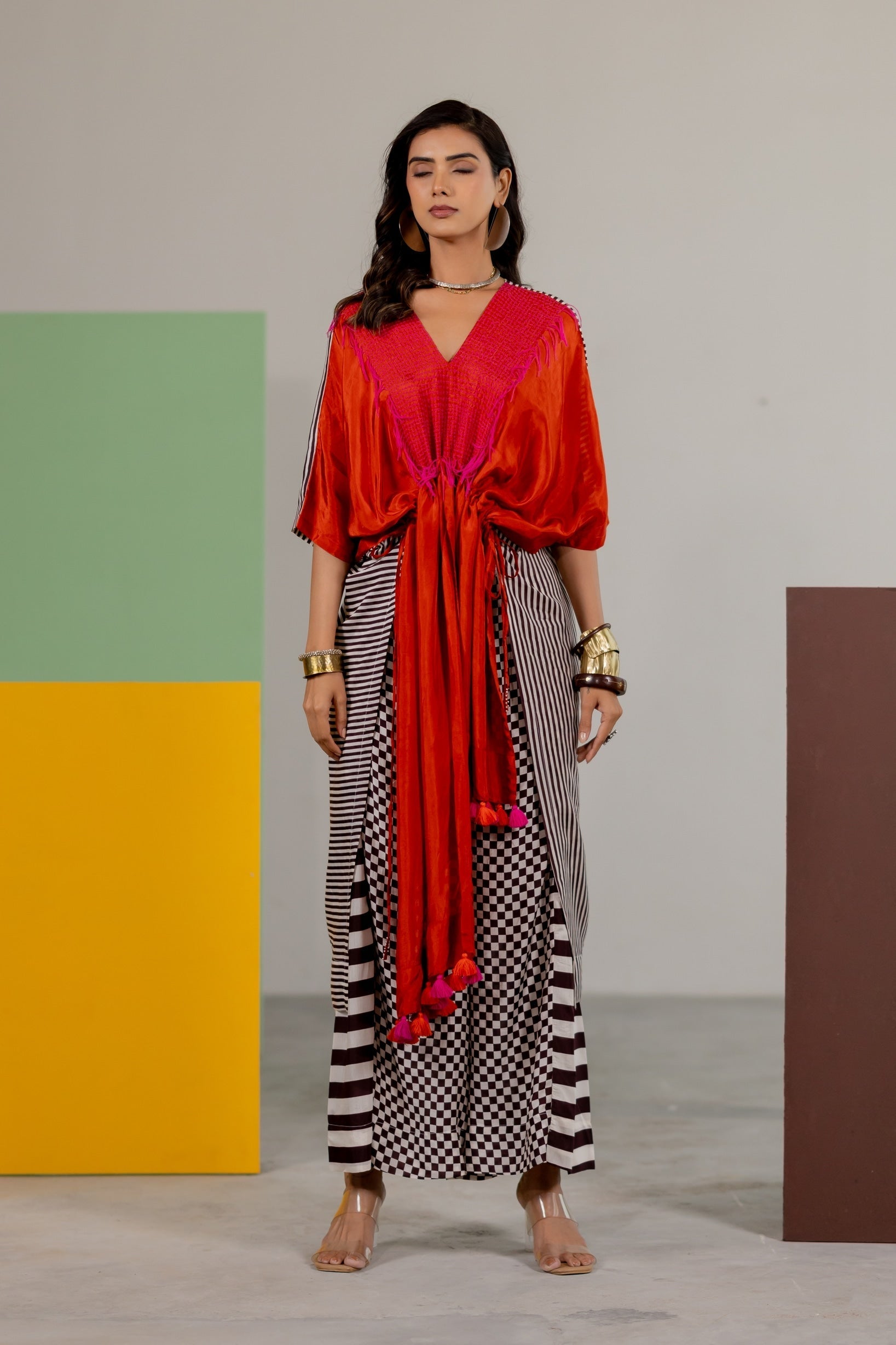 Orange Habutai Silk Kaftan Set - CiceroniKurta Set, Festive WearTussah