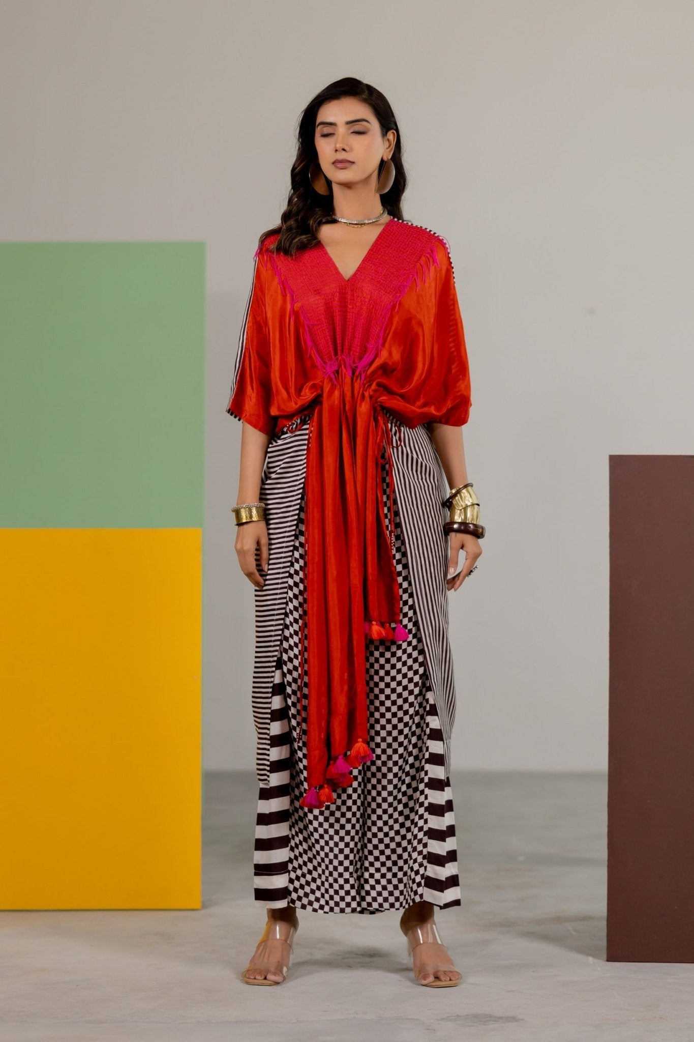 Orange Habutai Silk Kaftan Set - CiceroniKurta Set, Festive WearTussah