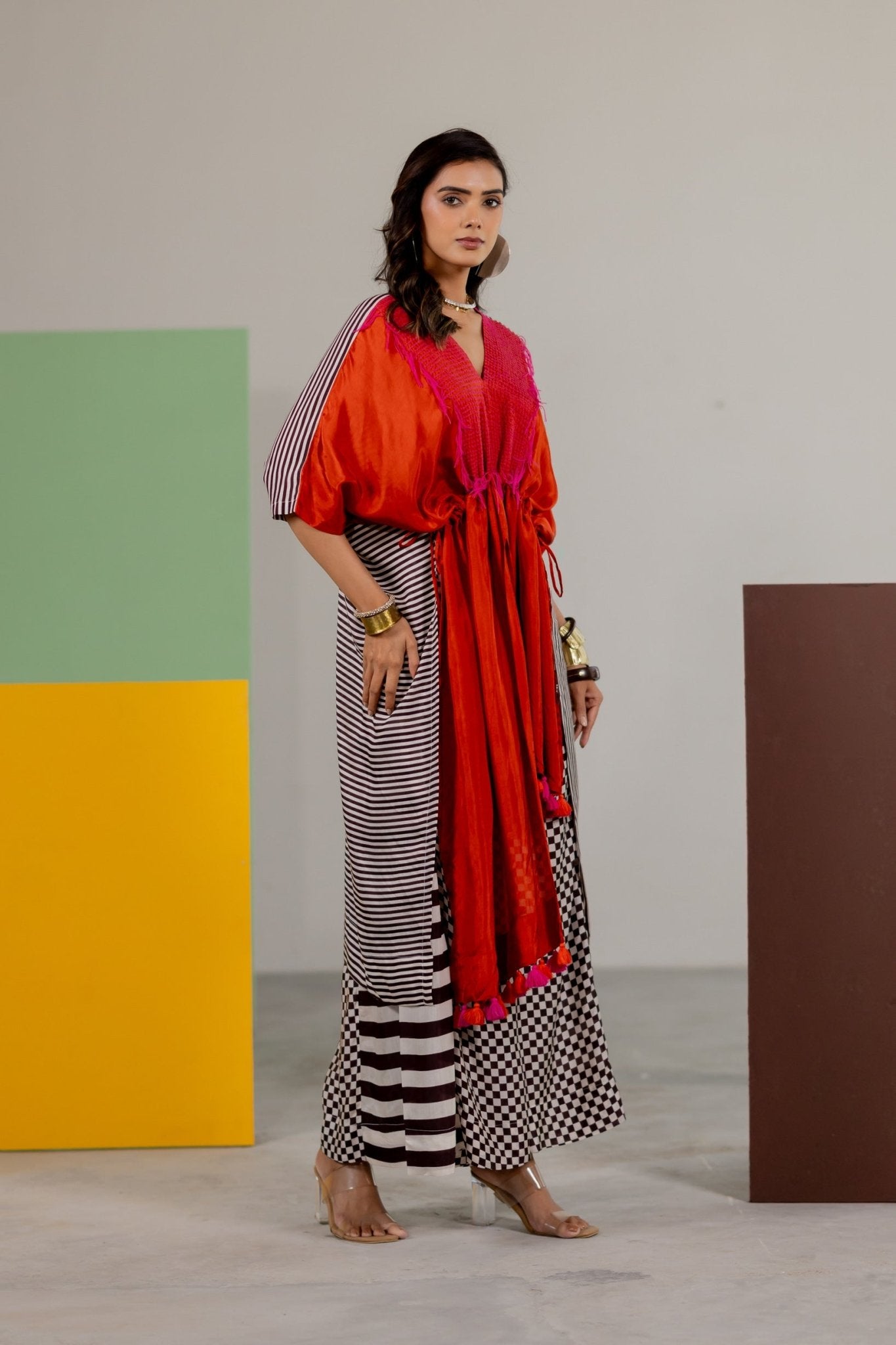 Orange Habutai Silk Kaftan Set - CiceroniKurta Set, Festive WearTussah