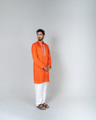 Orange - Pink Braid Kurta Set - CiceroniKurta Set, Festive WearNeora