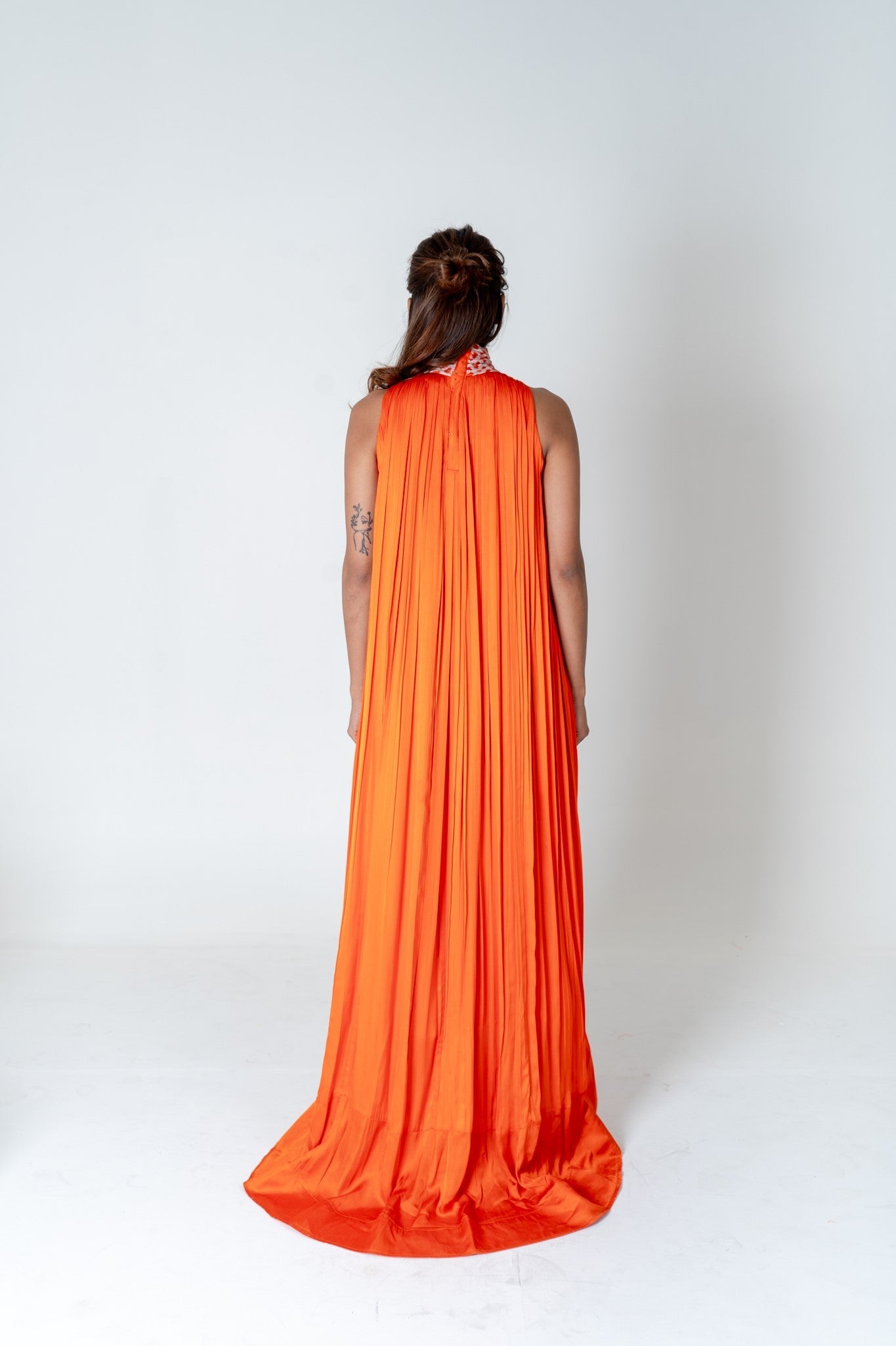 Orange - Pink Braided Halter Neck Gather Gown - CiceroniDressesNeora