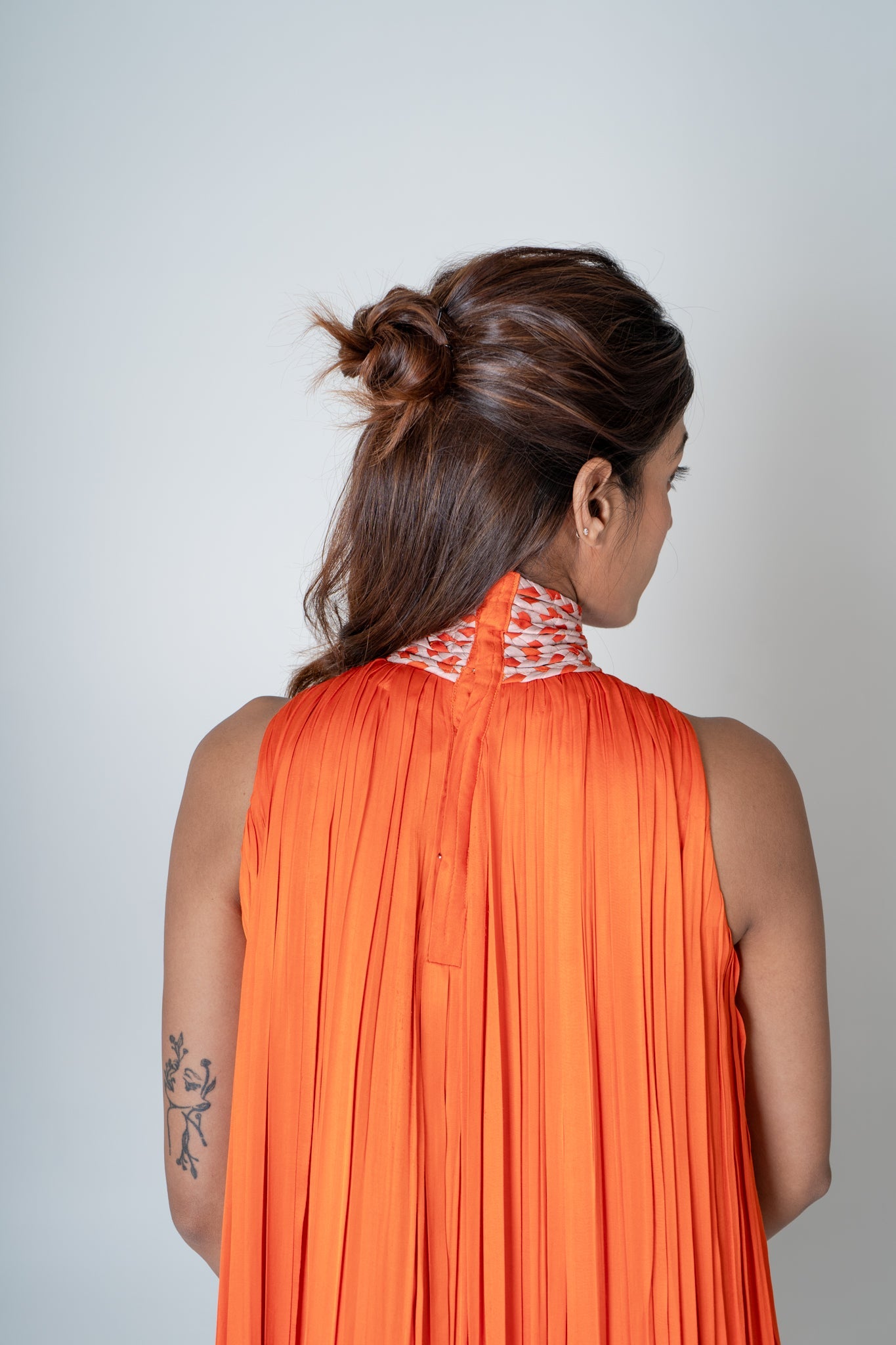 Orange - Pink Braided Halter Neck Gather Gown - CiceroniDressesNeora