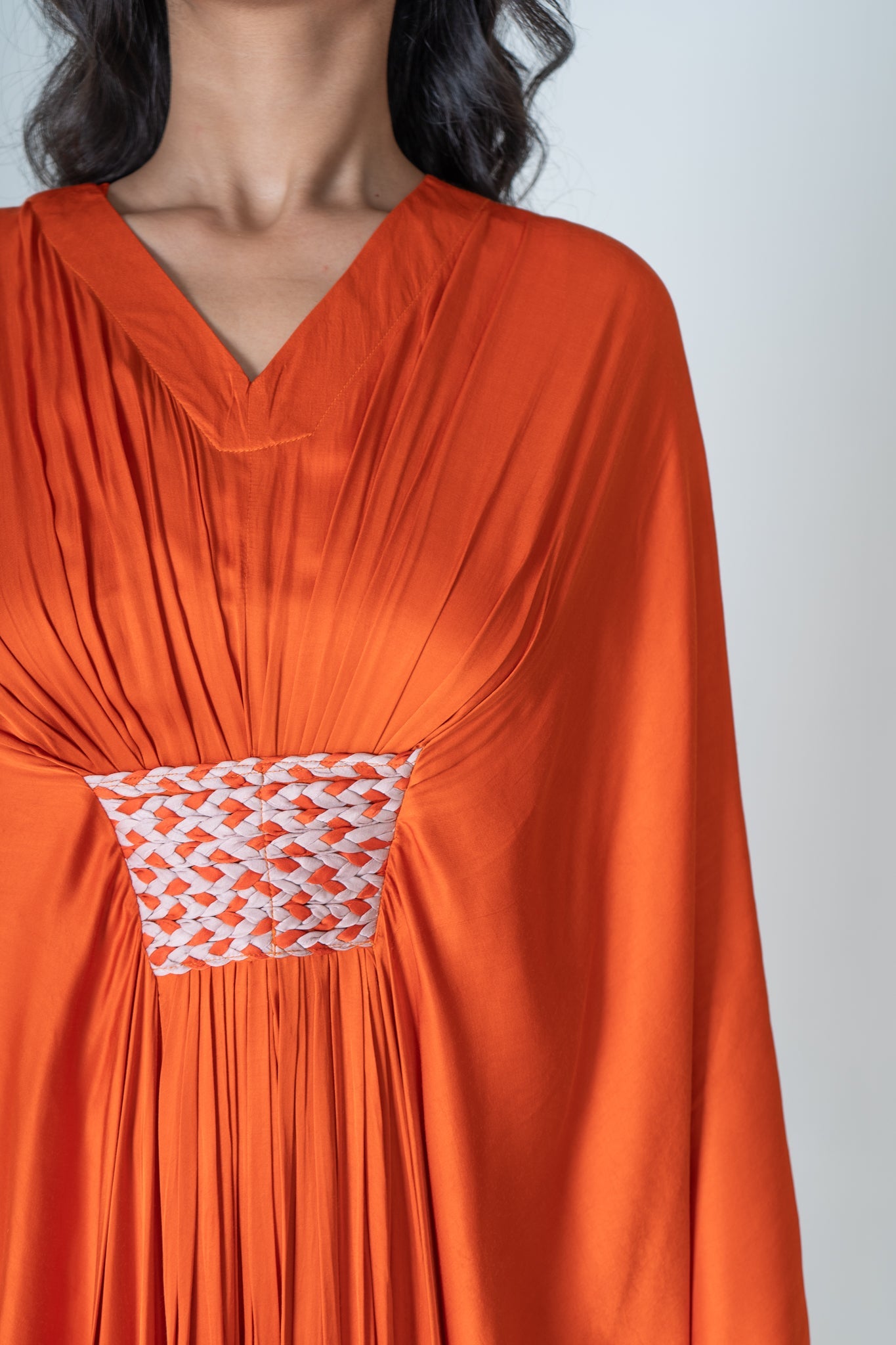 Orange - Pink Braided Long Kaftan - CiceroniKaftanNeora