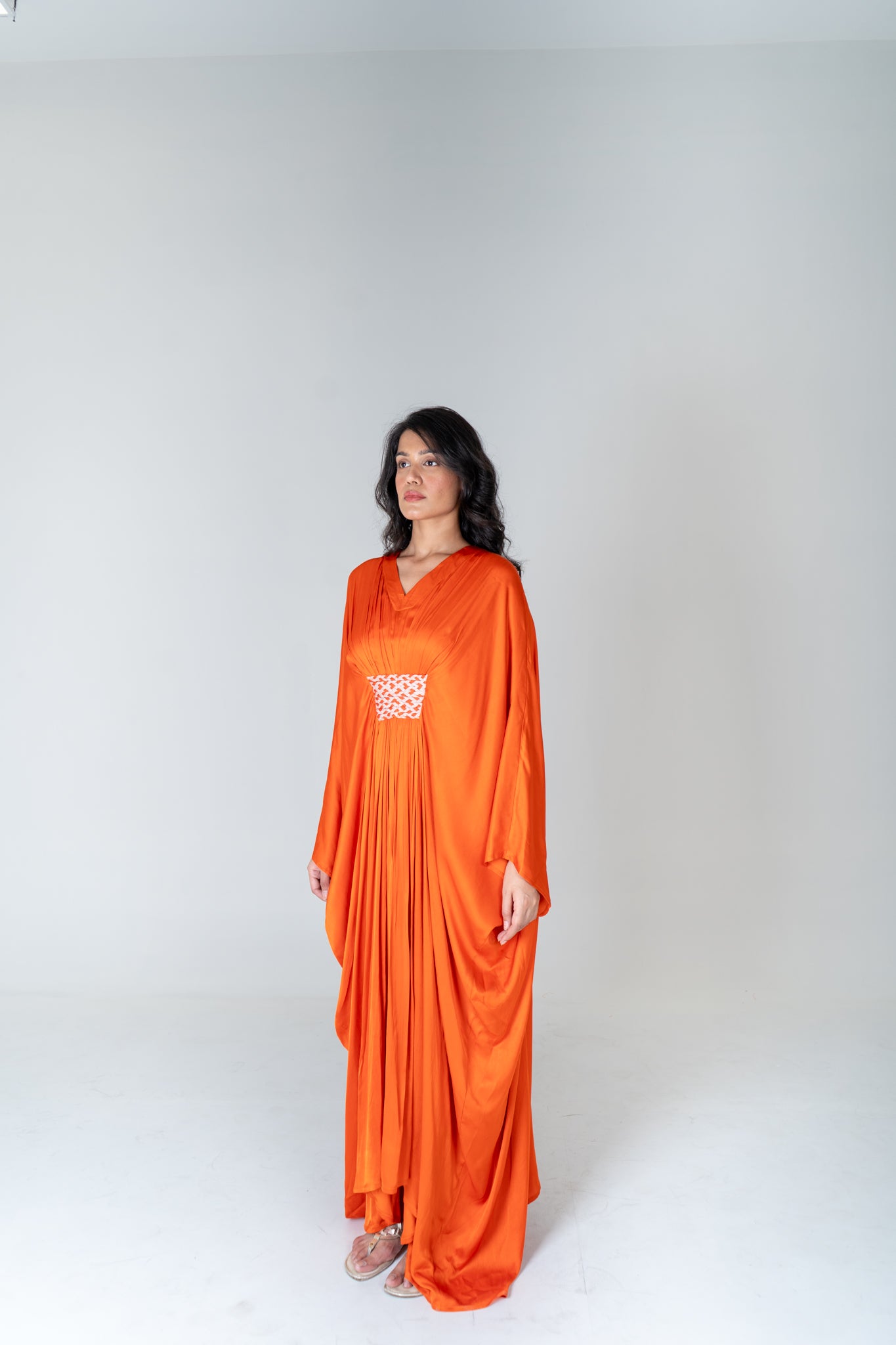 Orange - Pink Braided Long Kaftan - CiceroniKaftanNeora