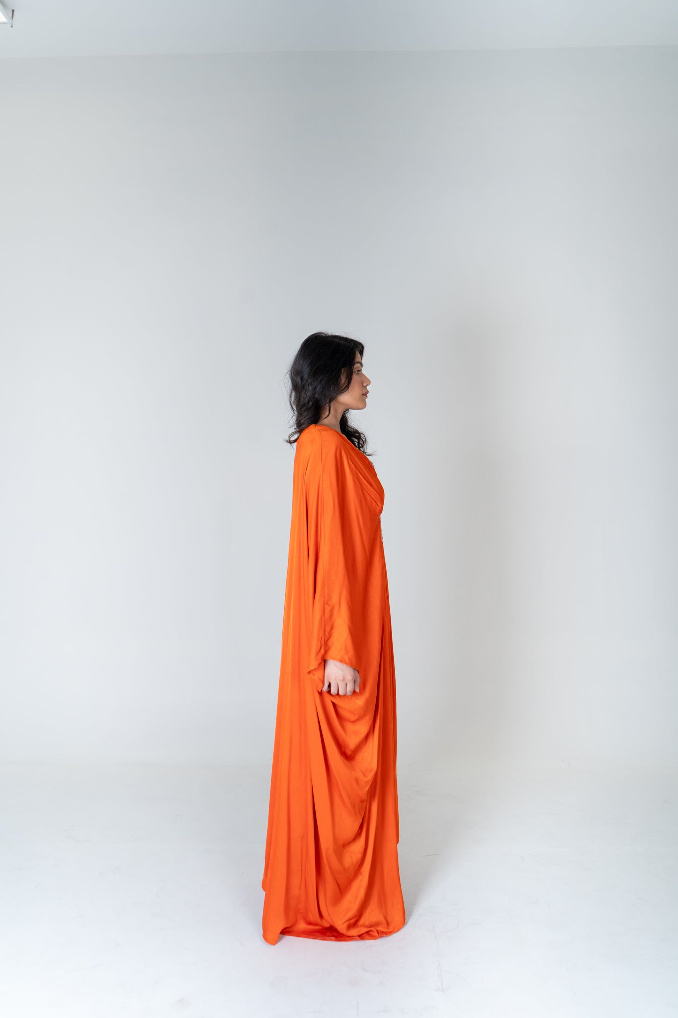 Orange - Pink Braided Long Kaftan - CiceroniKaftanNeora