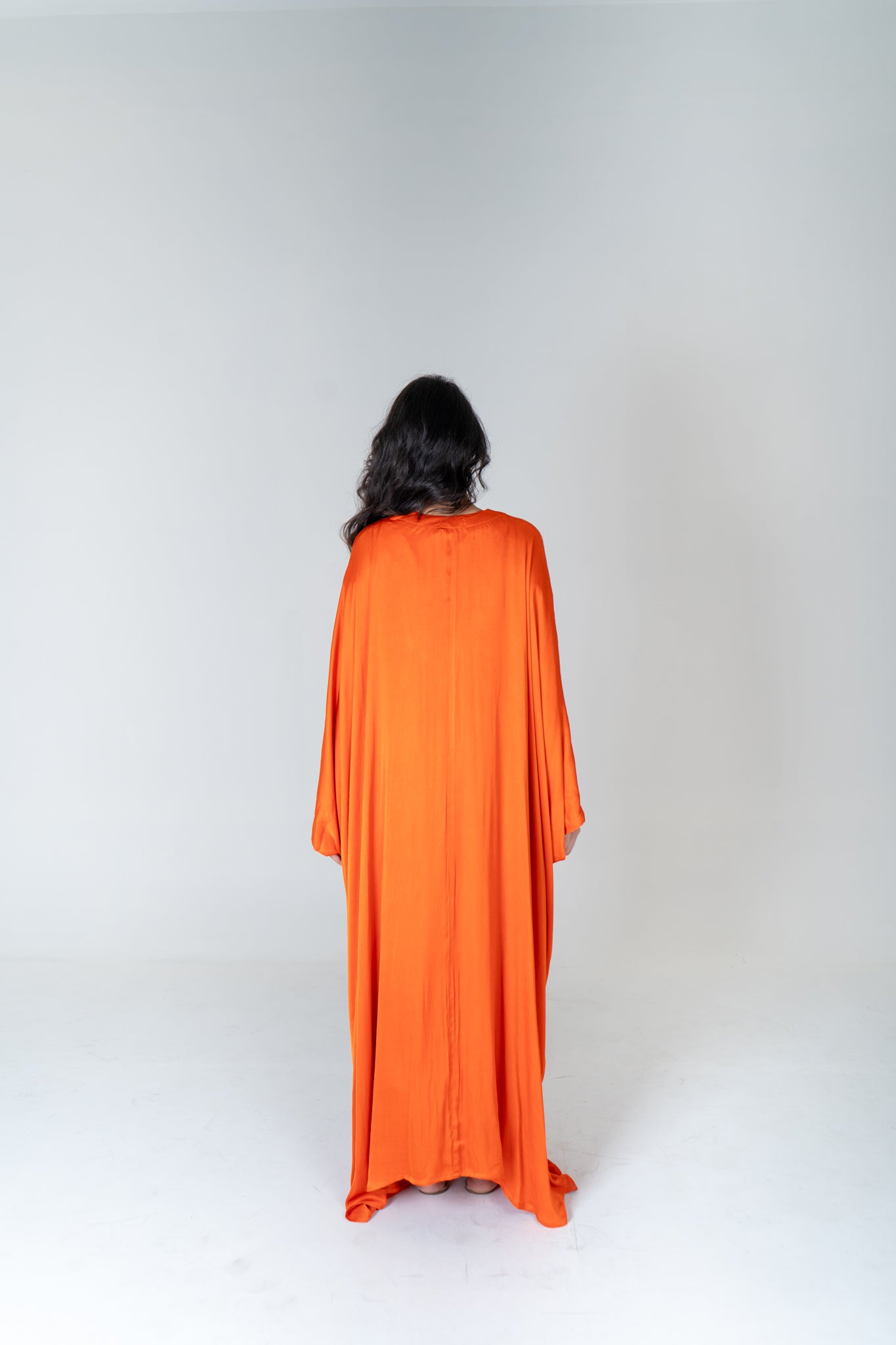Orange - Pink Braided Long Kaftan - CiceroniKaftanNeora