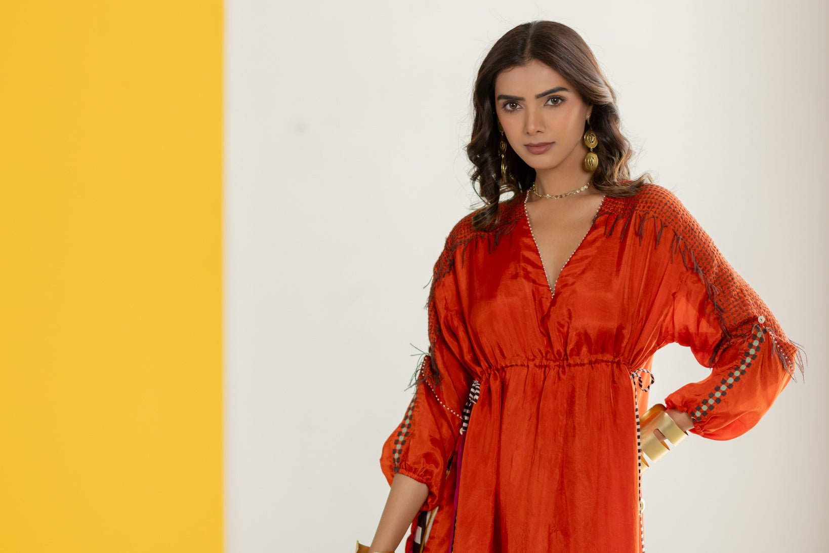 Orange Tunic Set - CiceroniKurta Set, Festive WearTussah