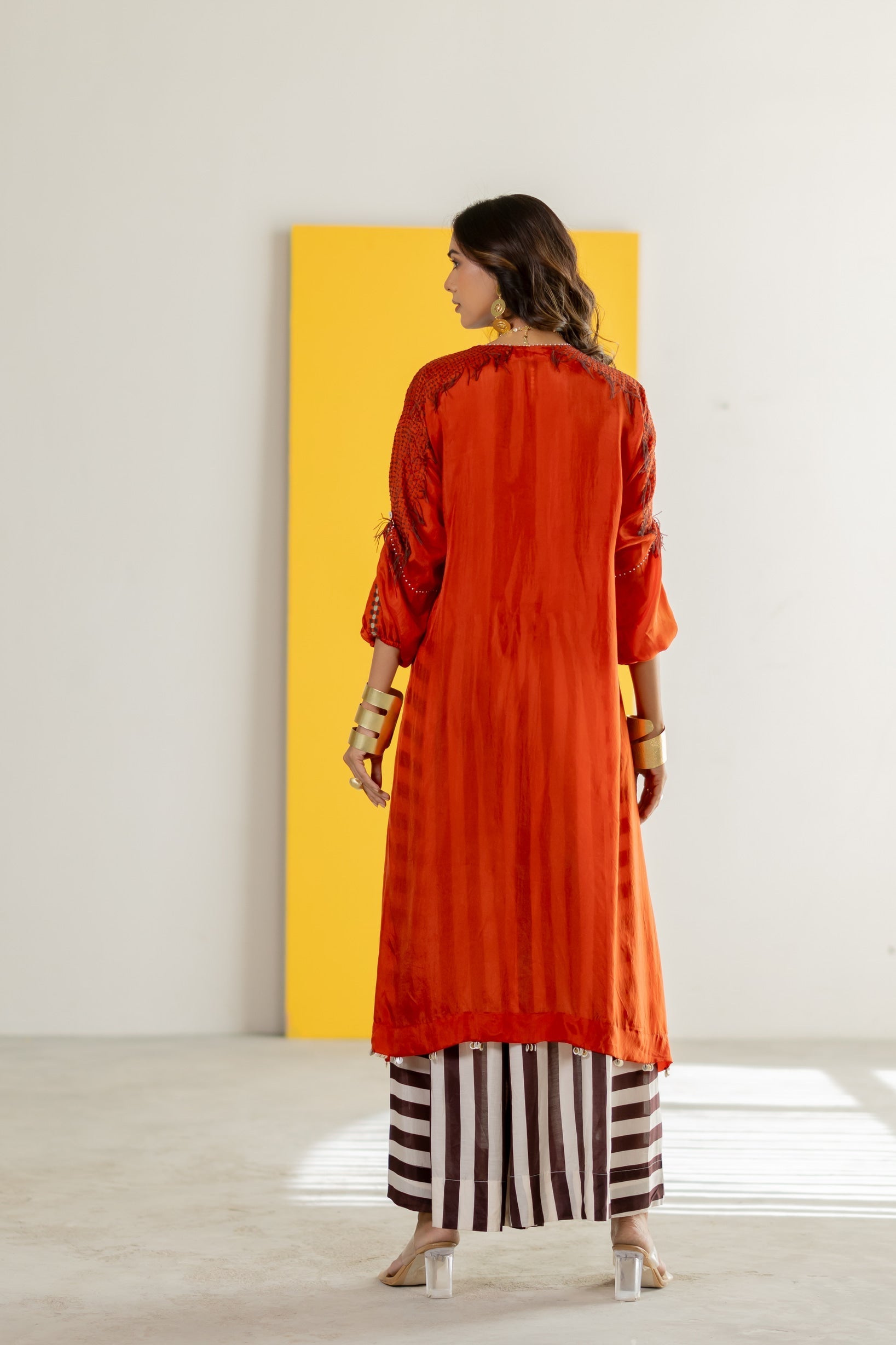 Orange Tunic Set - CiceroniKurta Set, Festive WearTussah