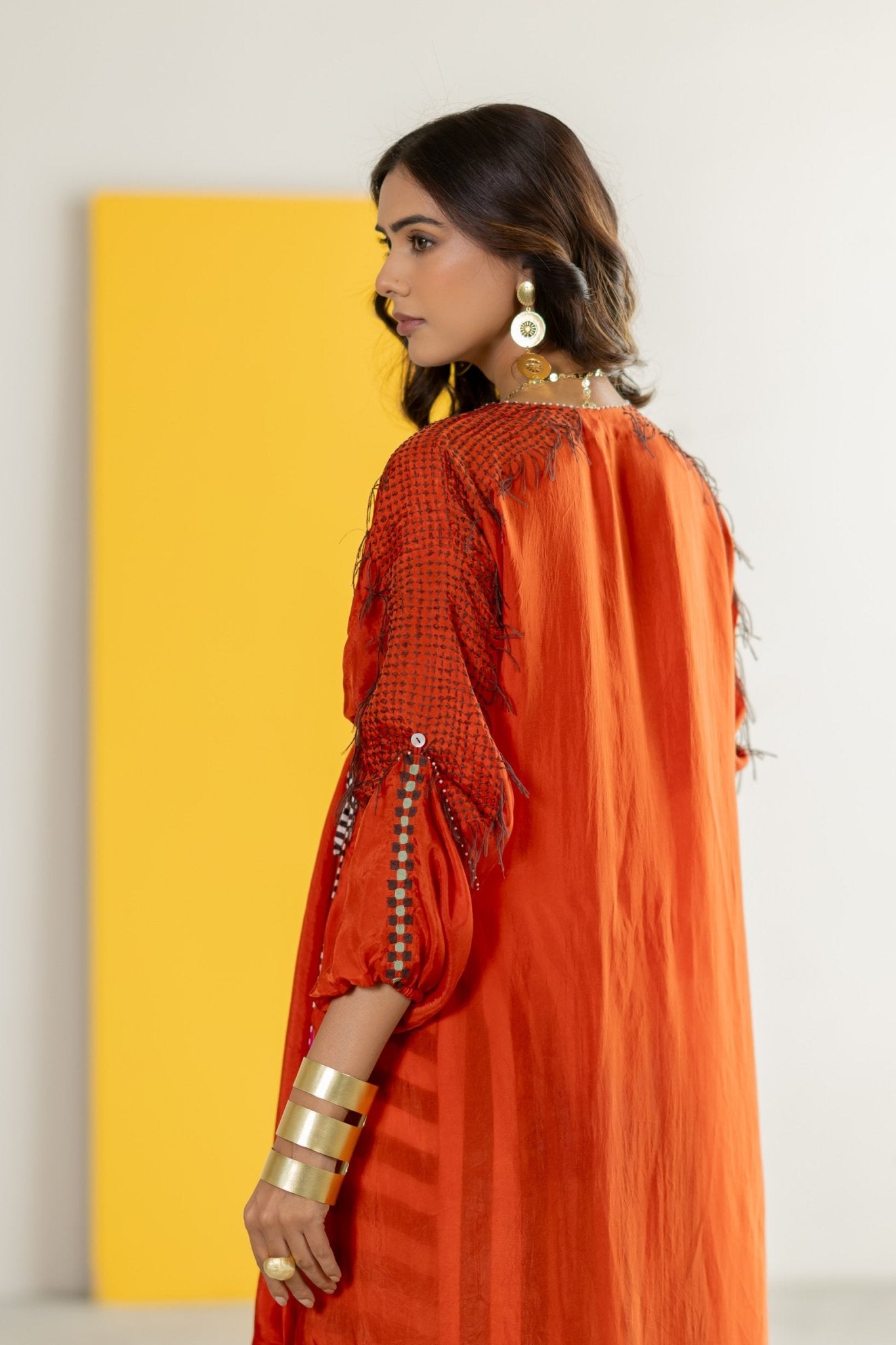 Orange Tunic Set - CiceroniKurta Set, Festive WearTussah