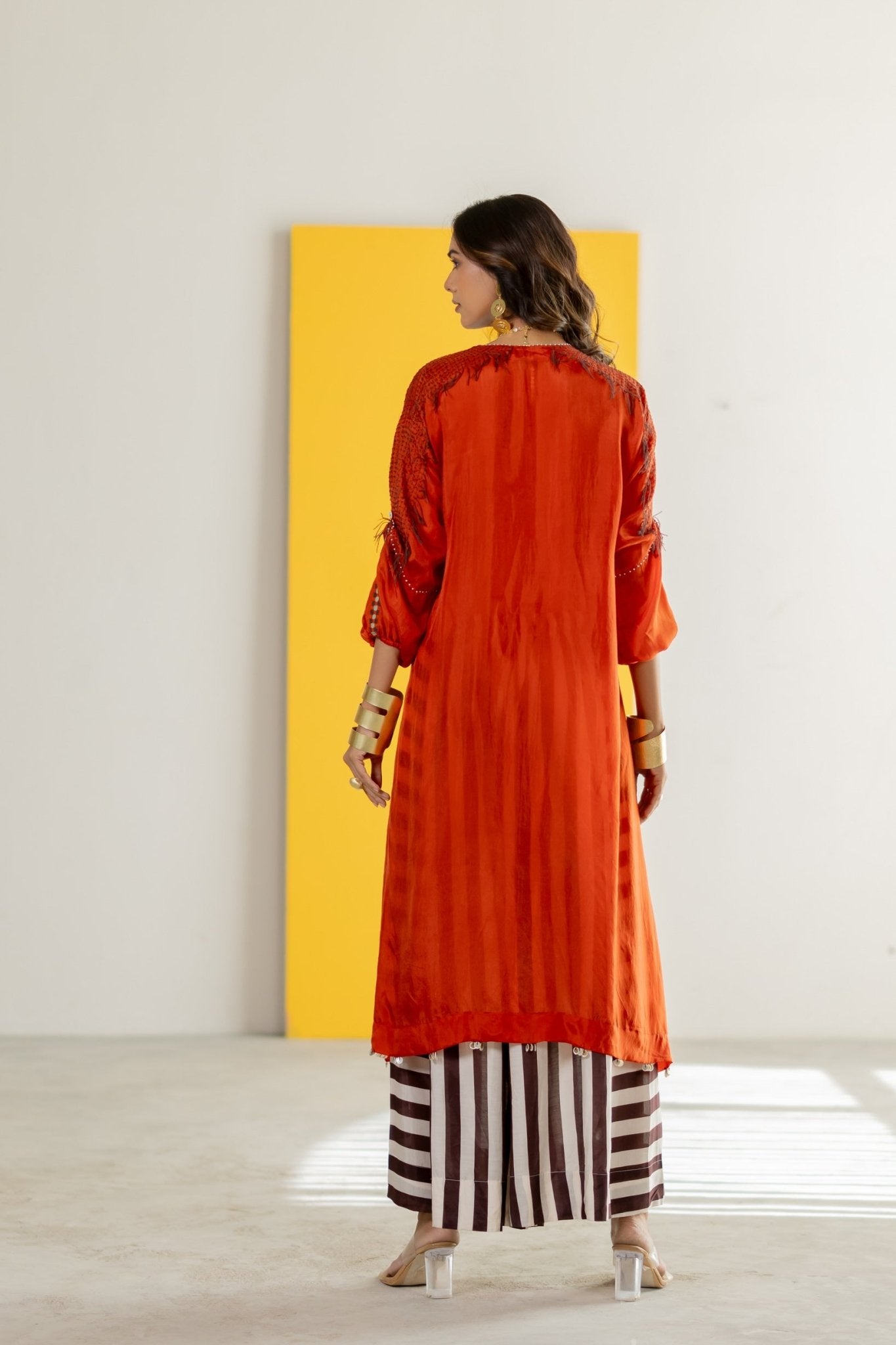 Orange Tunic Set - CiceroniKurta Set, Festive WearTussah