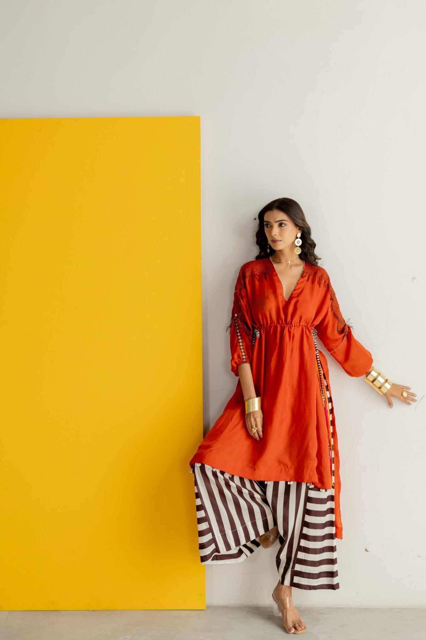 Orange Tunic Set - CiceroniKurta Set, Festive WearTussah