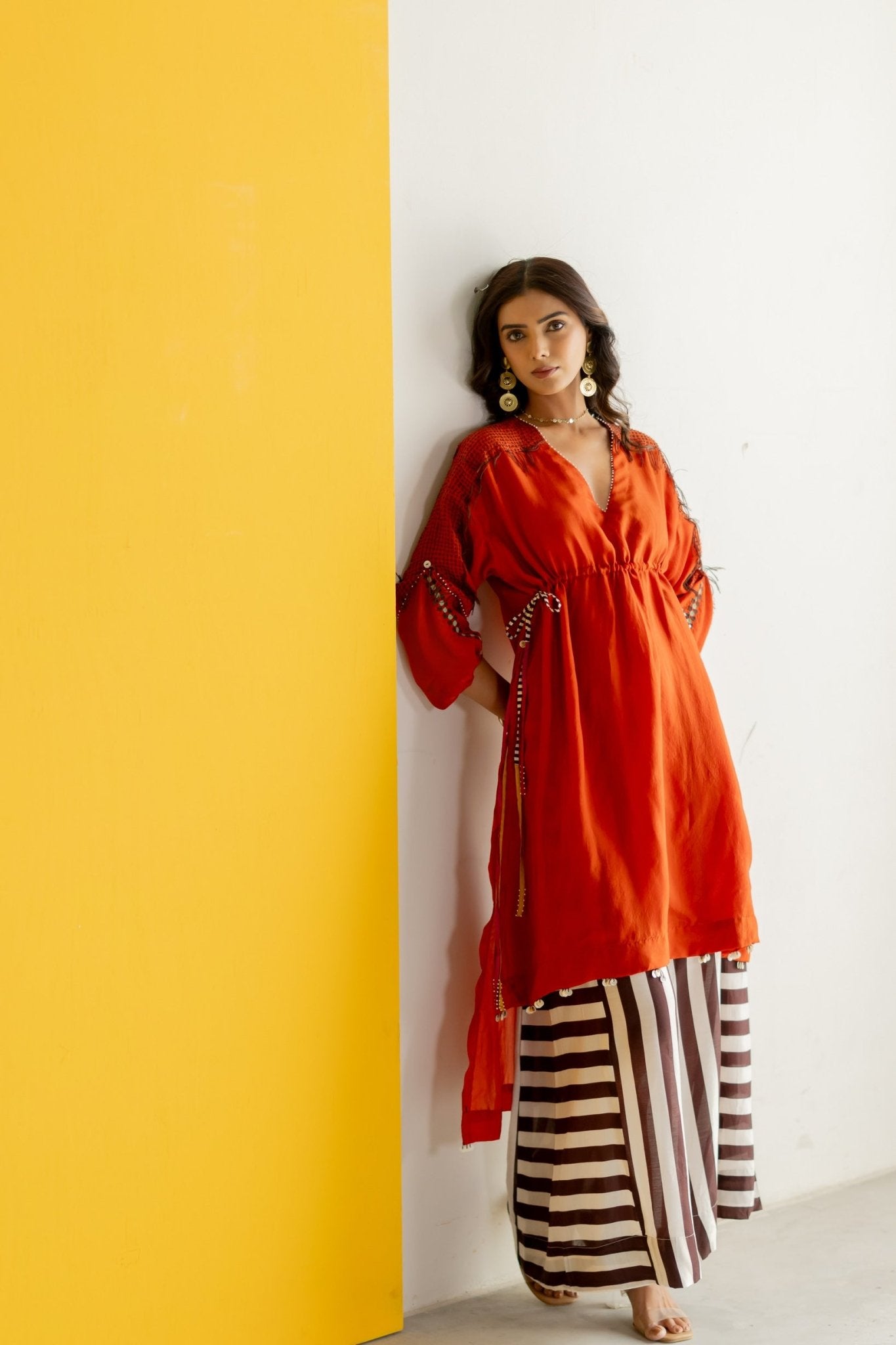 Orange Tunic Set - CiceroniKurta Set, Festive WearTussah